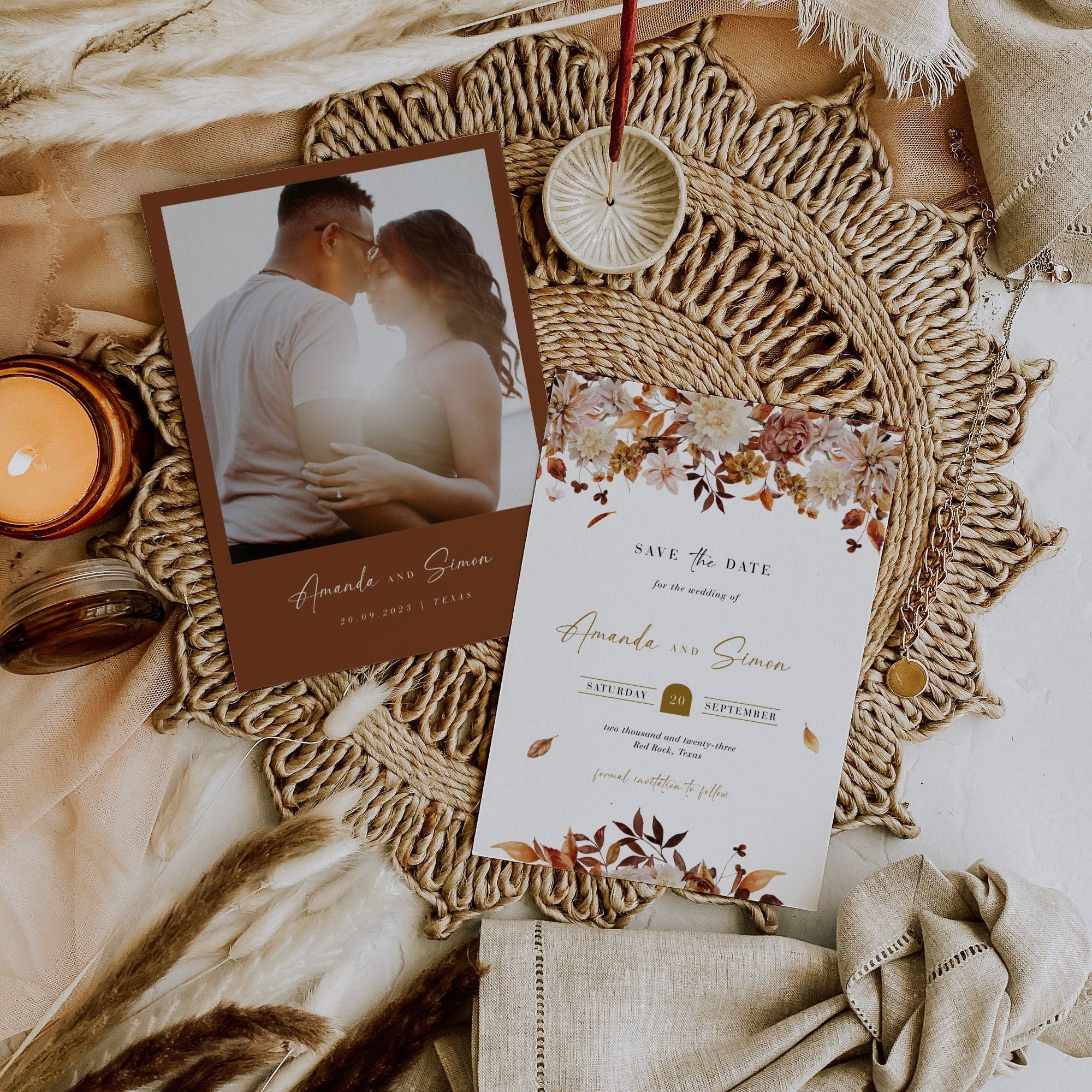 MARIGOLD Fall Wedding Save the Date Template with Photo
