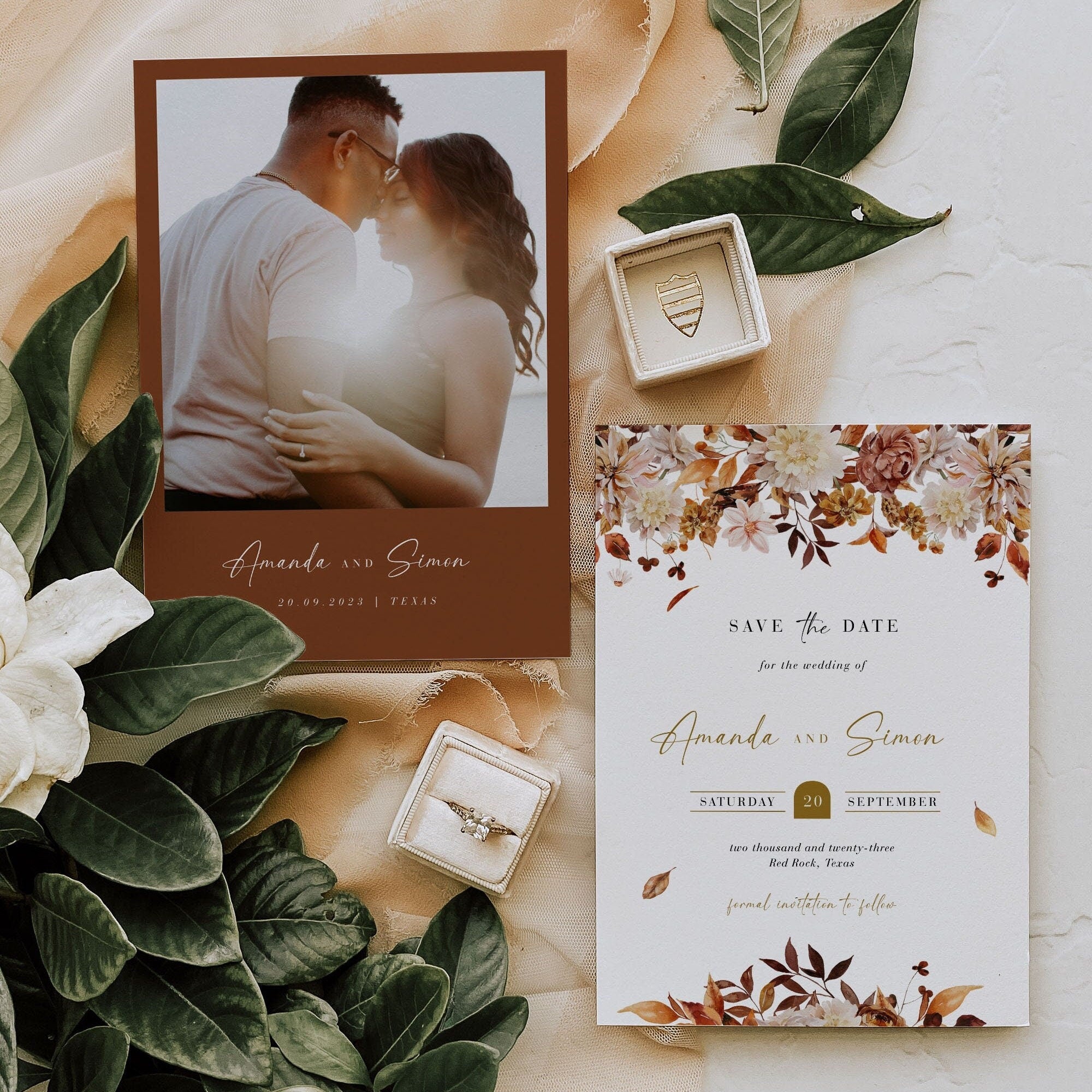 MARIGOLD Fall Wedding Save the Date Template with Photo