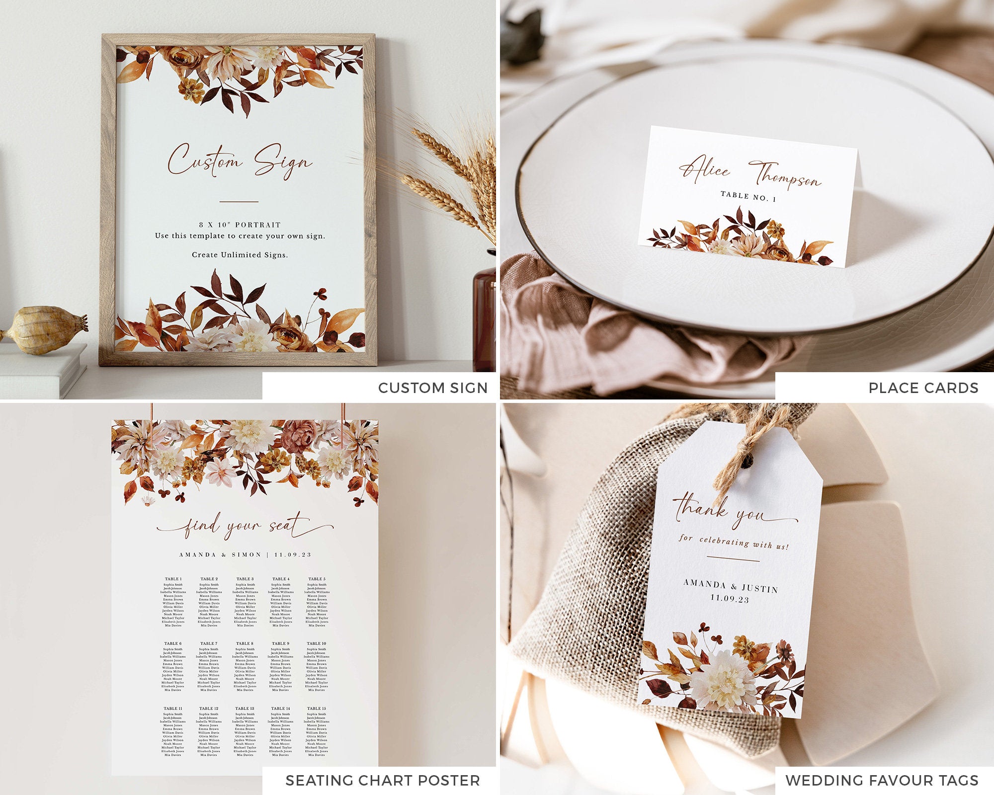 MARIGOLD Boho Fall Wedding Invitation Bundle Template
