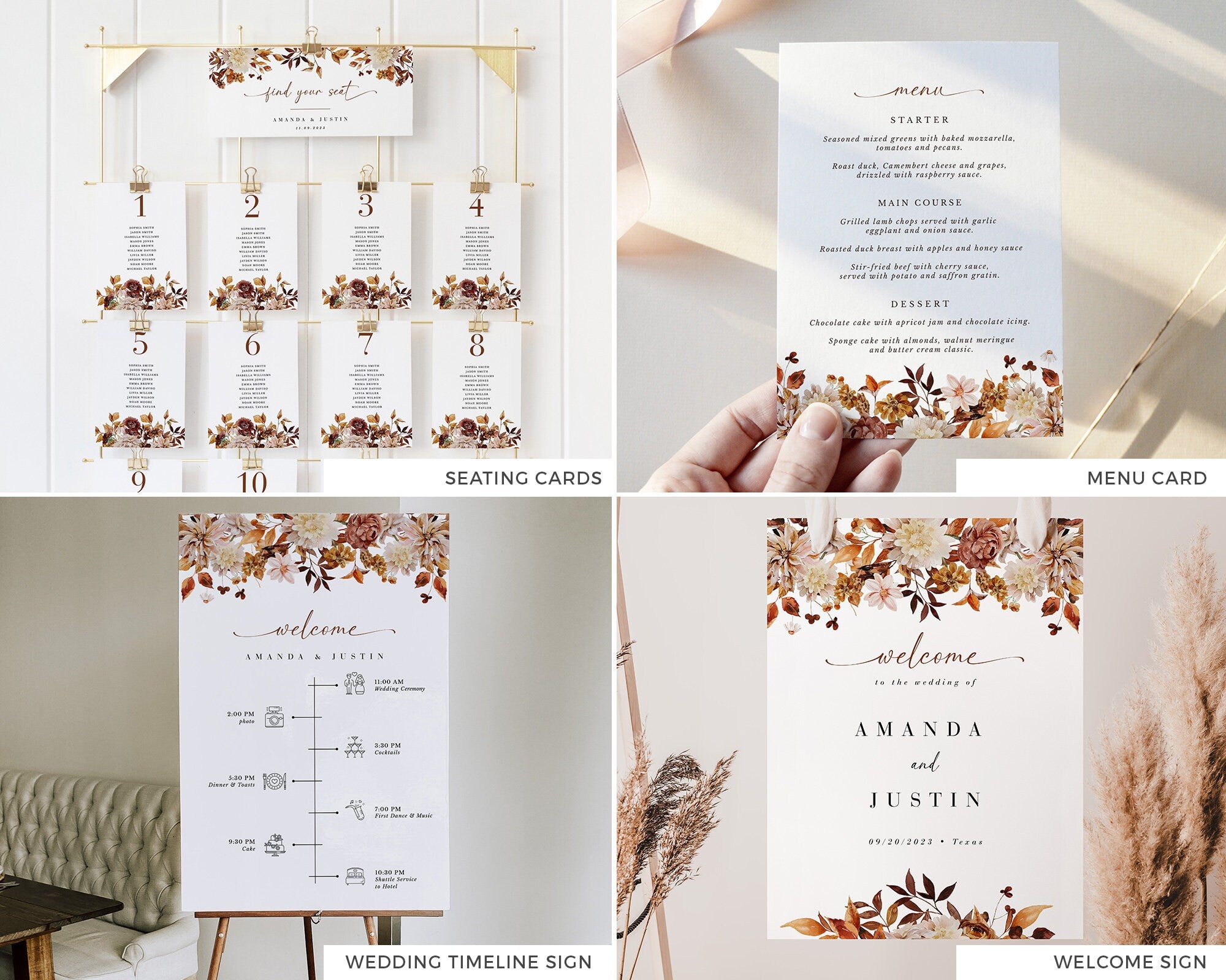 MARIGOLD Boho Fall Wedding Invitation Bundle Template