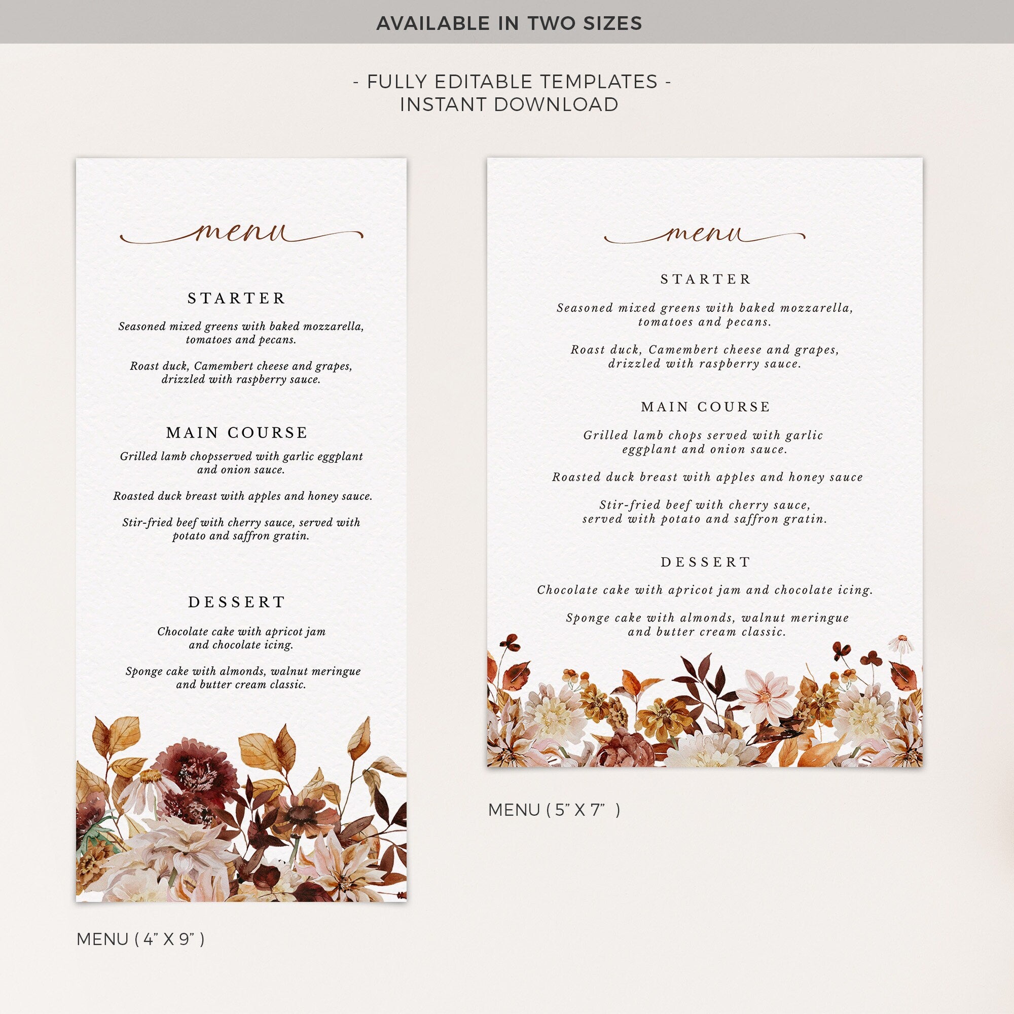 MARIGOLD Fall Wedding Menu Cards Diy