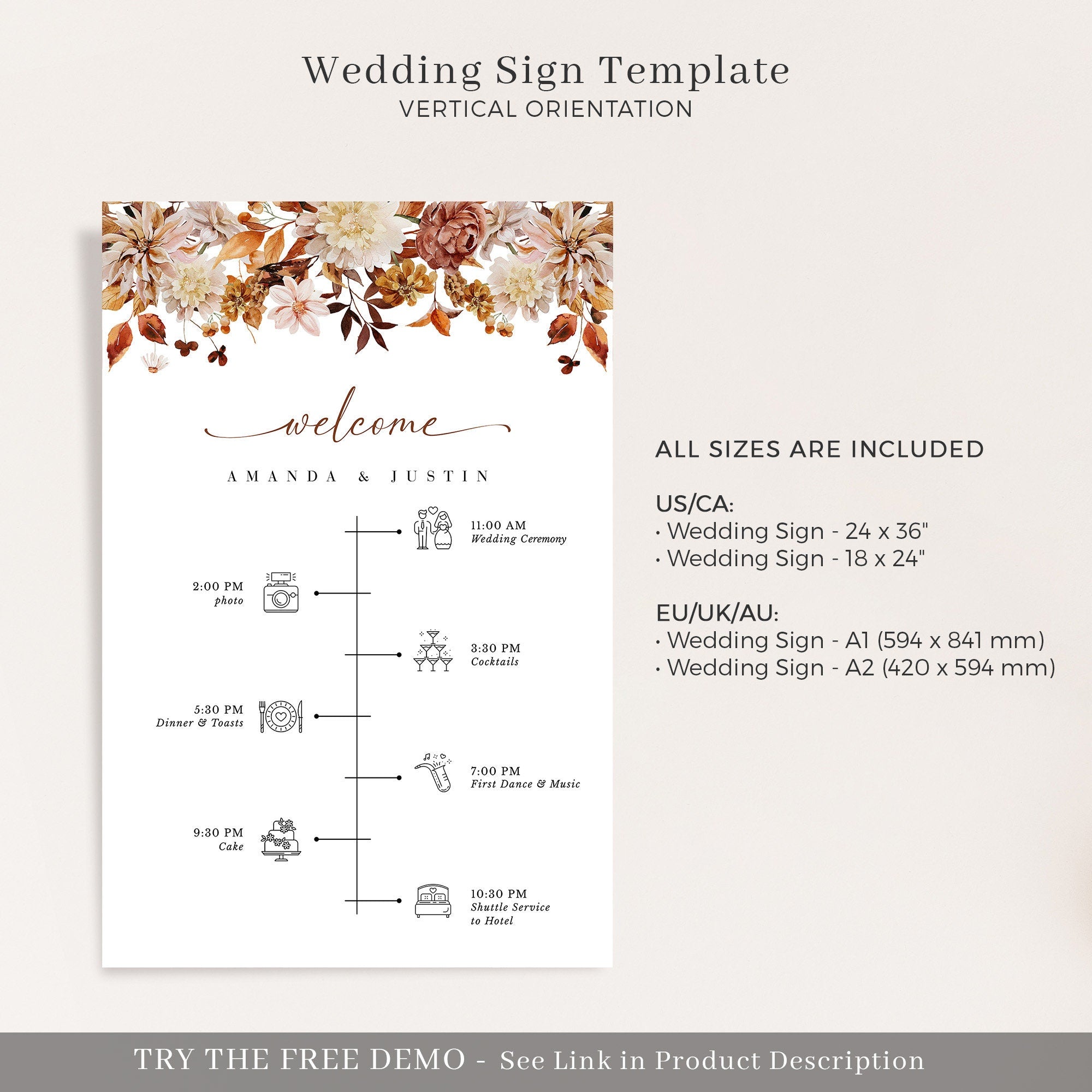 MARIGOLD Fall Wedding Order of Events Sign Template