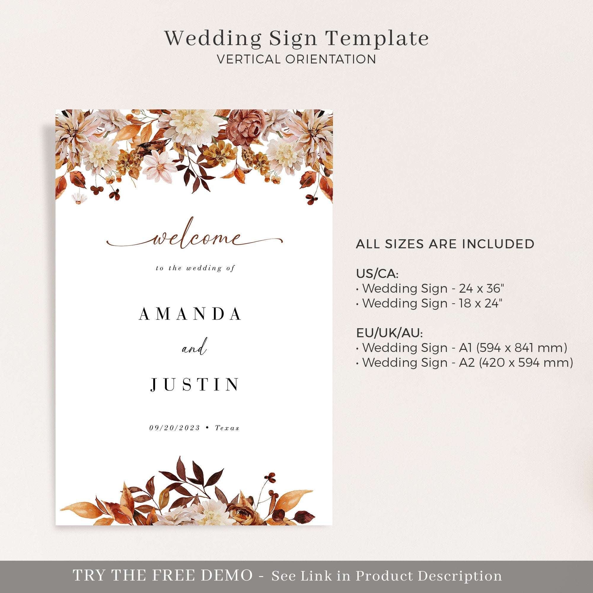 MARIGOLD fAll Wedding Welcome Sign Diy Template