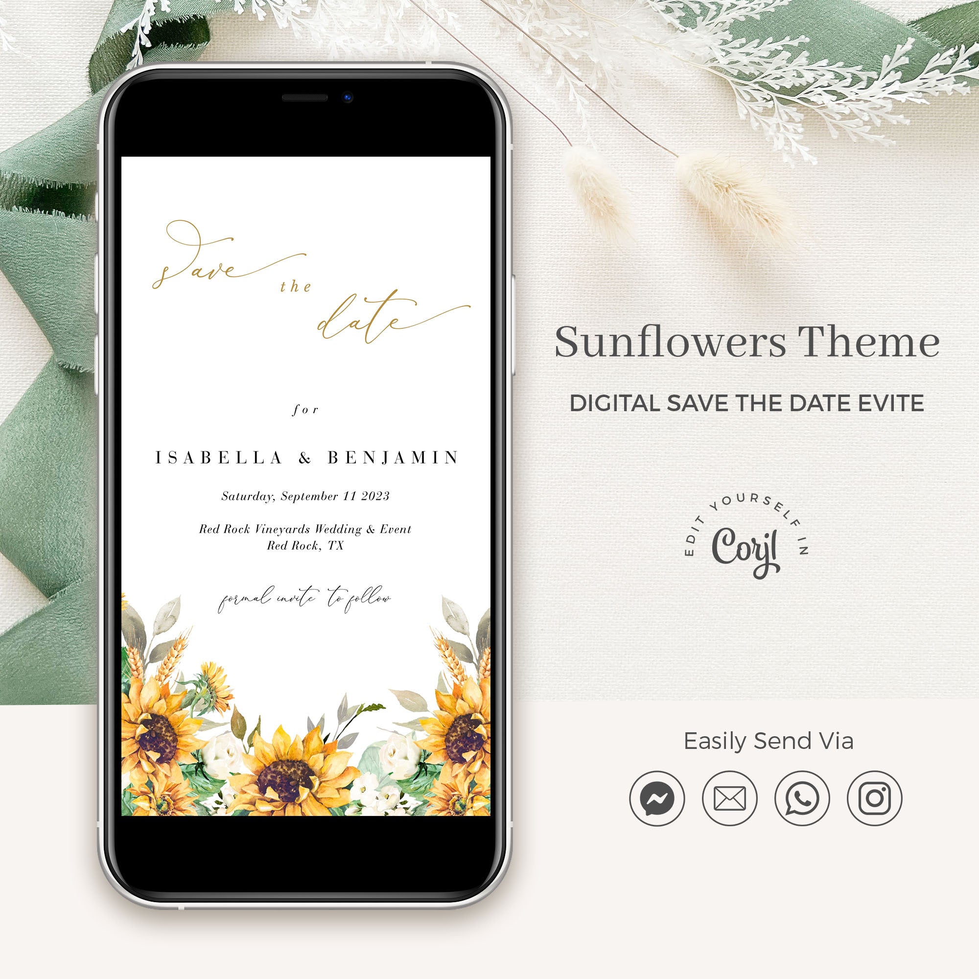 MARISOL Electronic Save the Date Sunflower and Roses