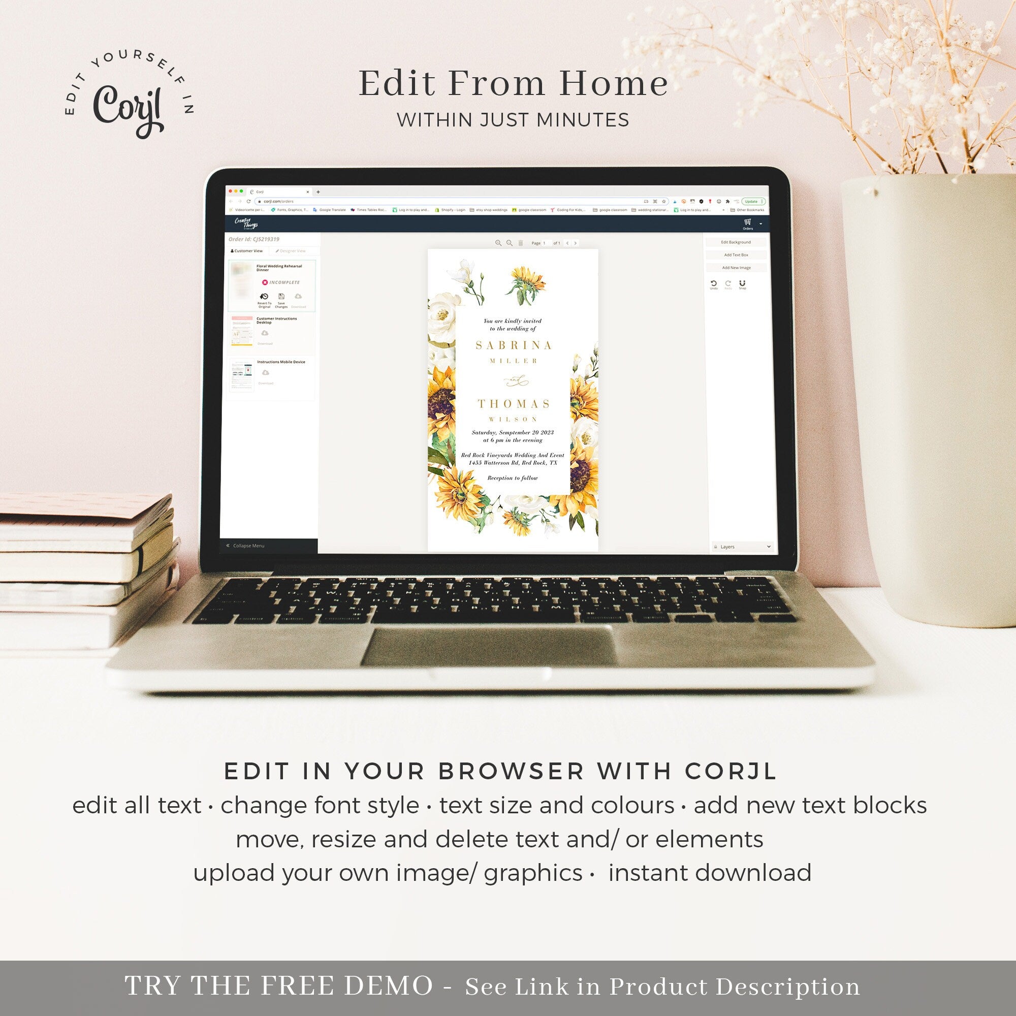 MARISOL Rustic Wedding Invitation Digital Template