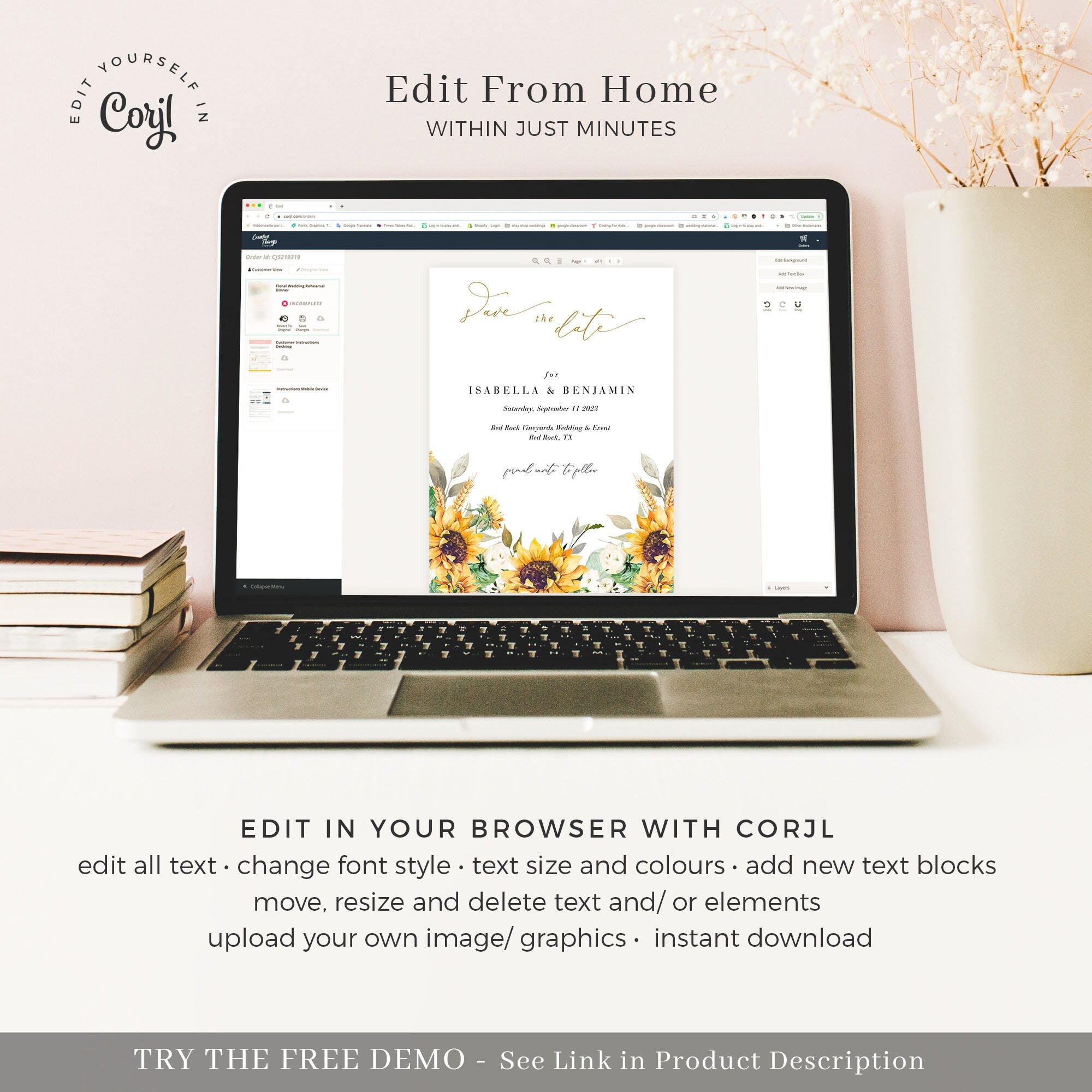 MARISOL Printable Save the Date Sunflower and Roses