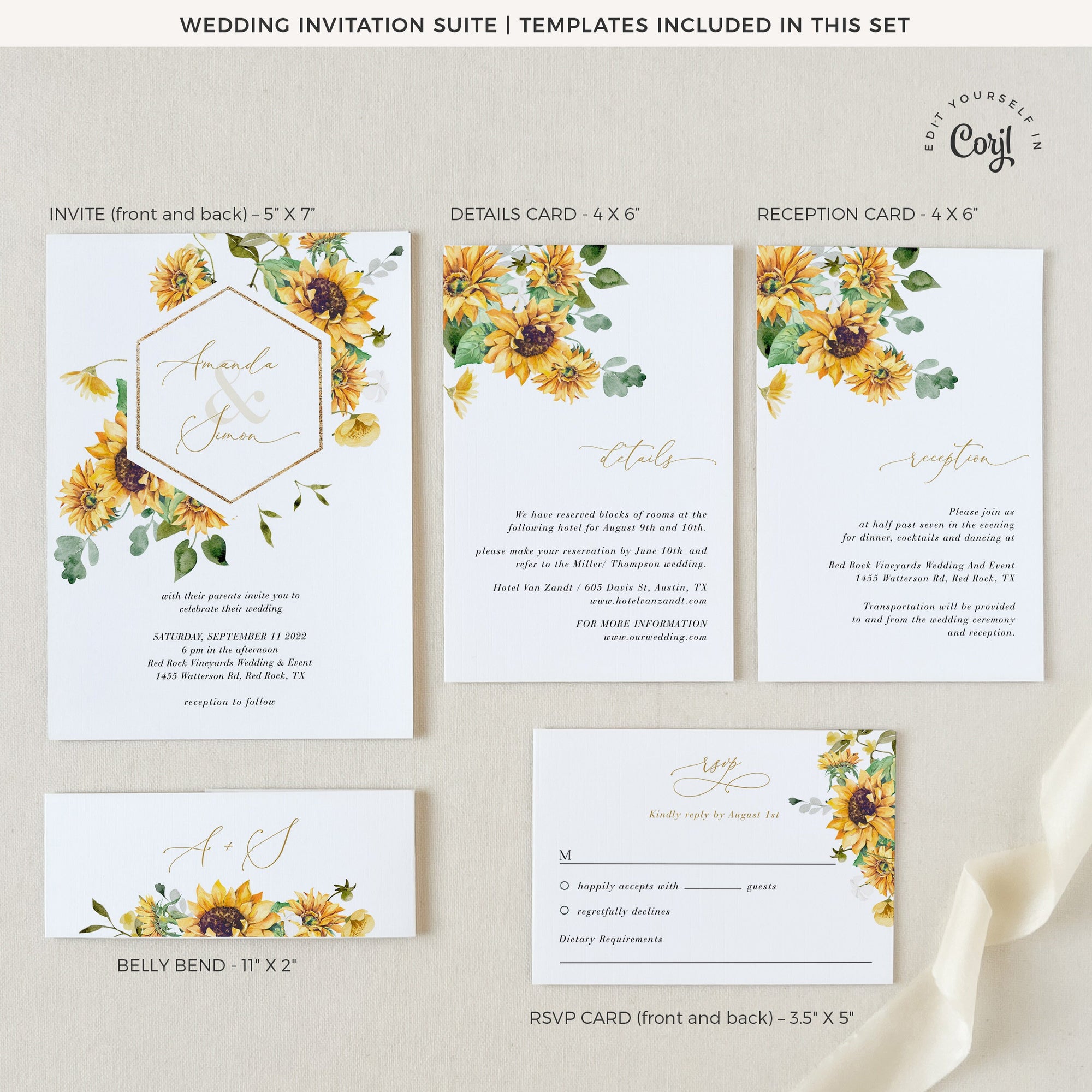 MARISOL Rustic Wedding Invitation Set Template