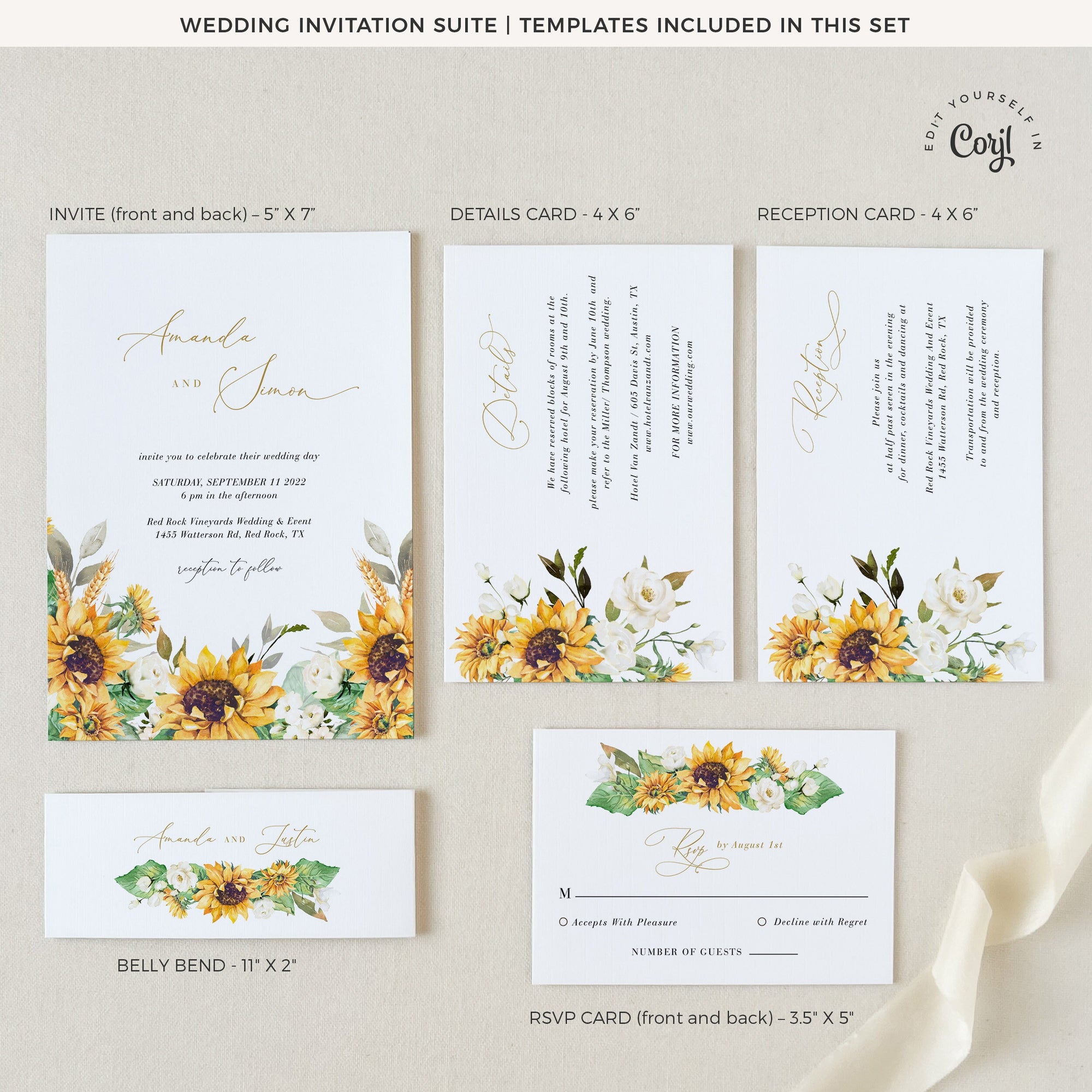 MARISOL Rustic Sunflower Wedding Invitation Suite Template
