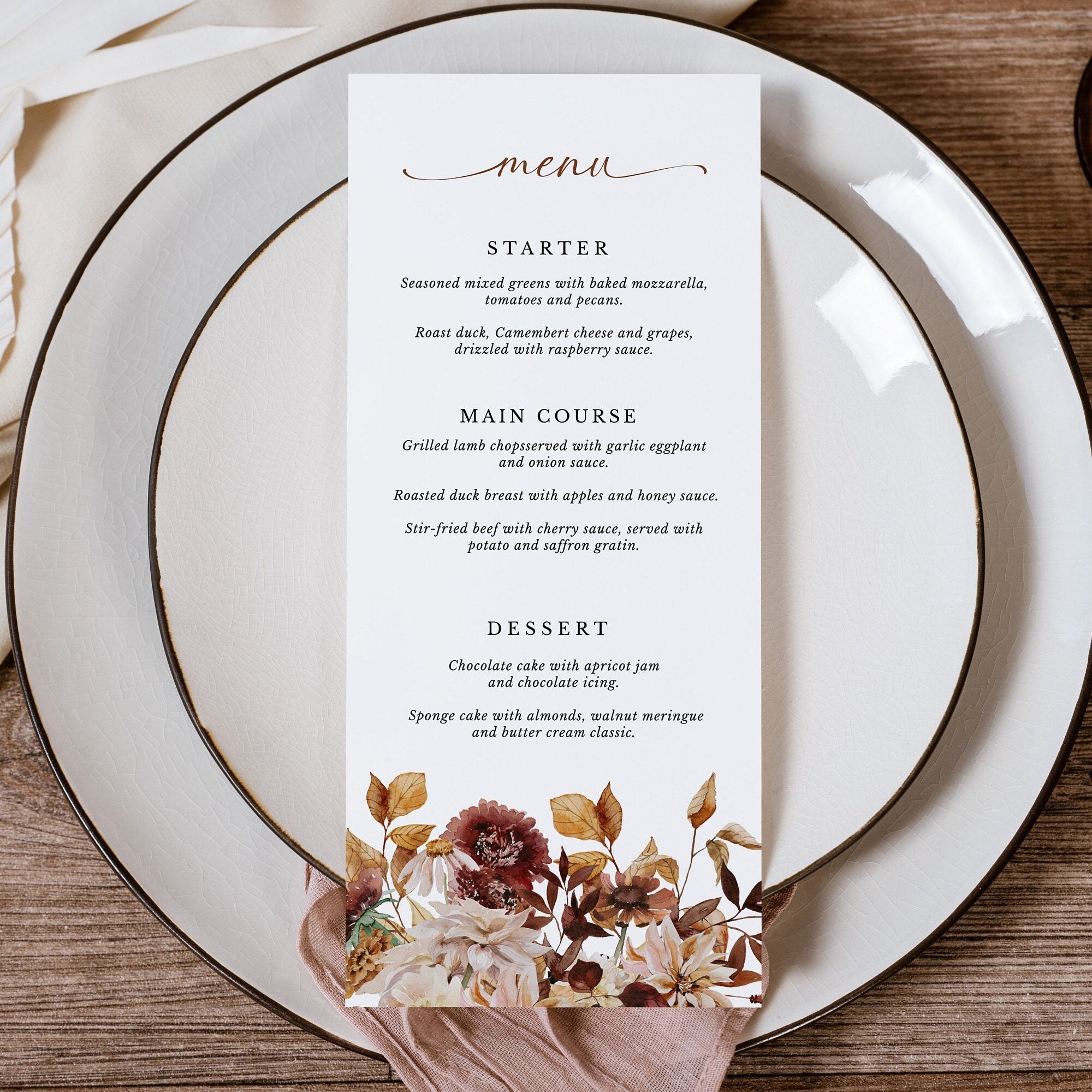 MARIGOLD Fall Wedding Menu Cards Diy