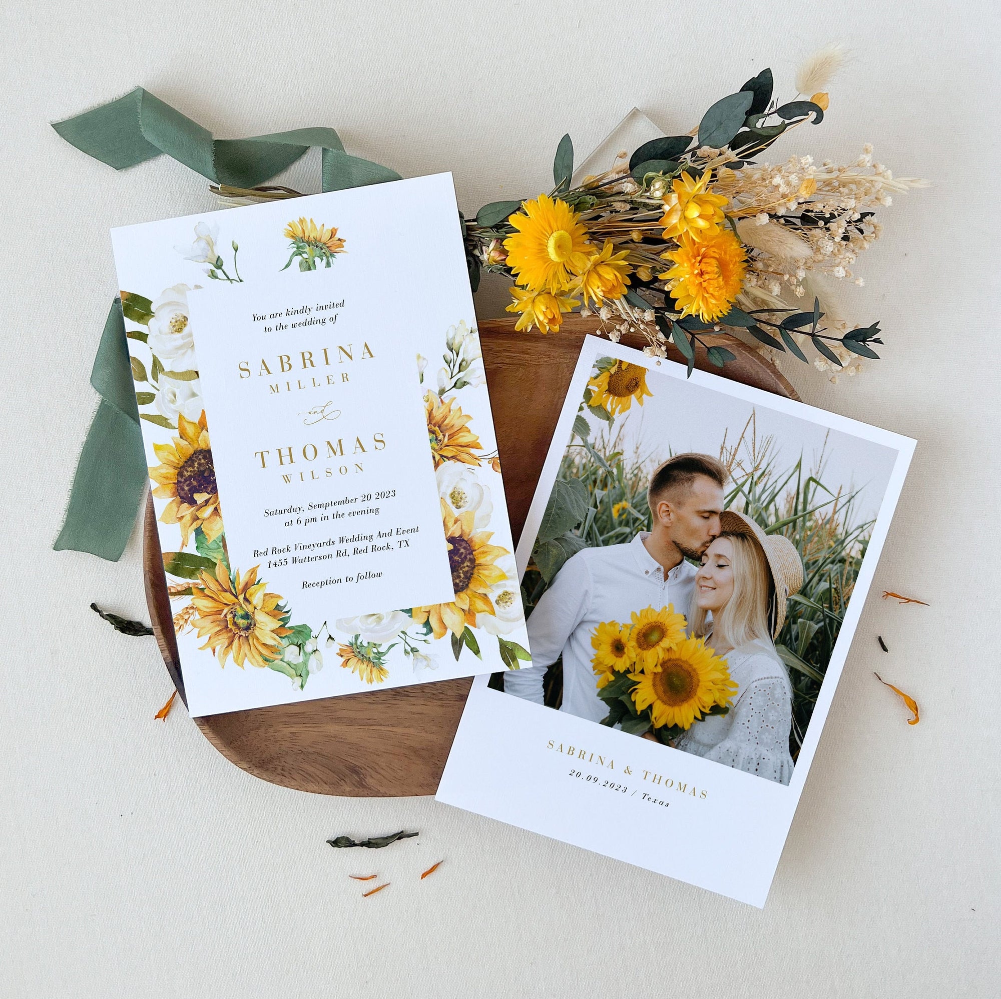 MARISOL Sunflower Wedding Invitations Rustic Template