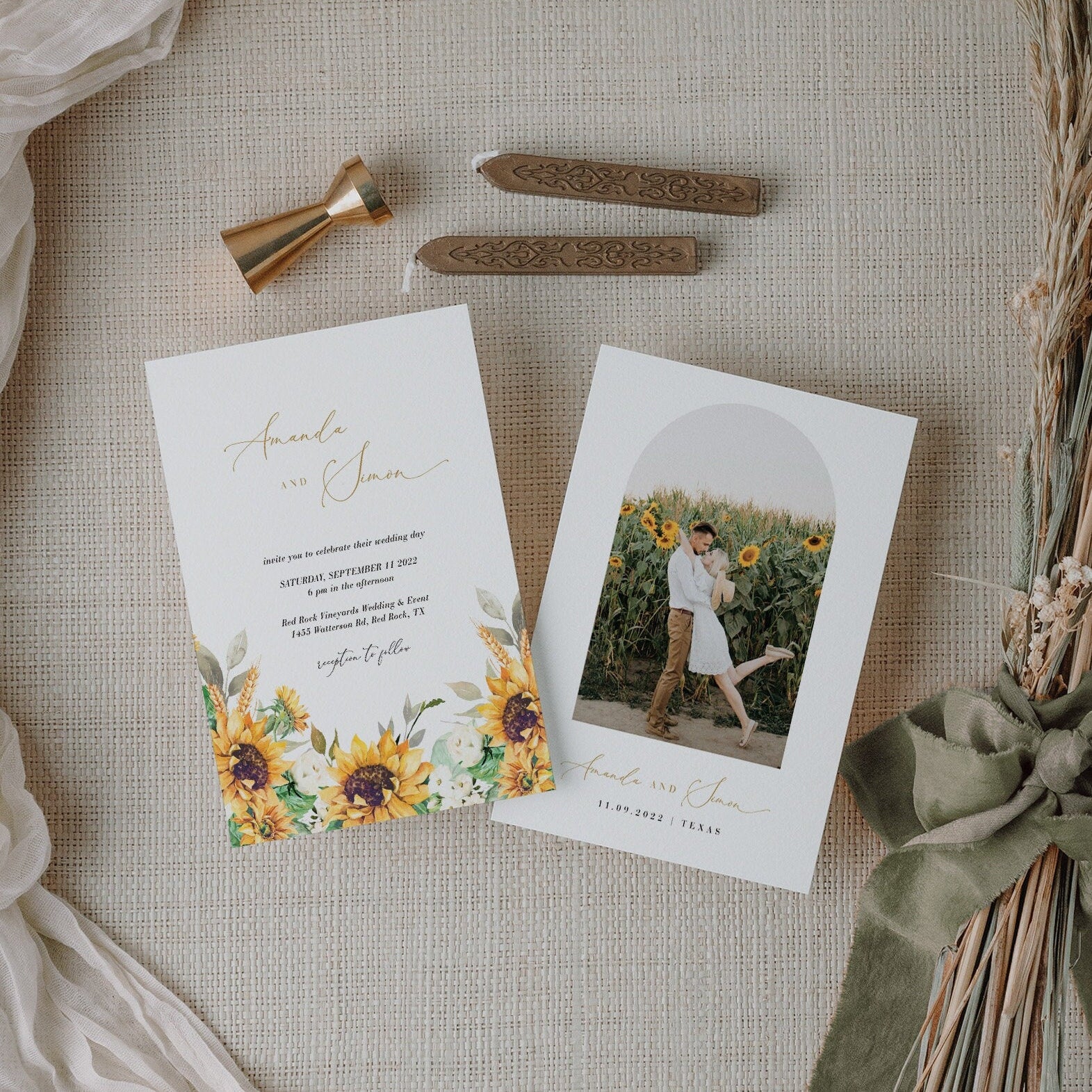MARISOL Rustic Sunflower Wedding Invitation Template