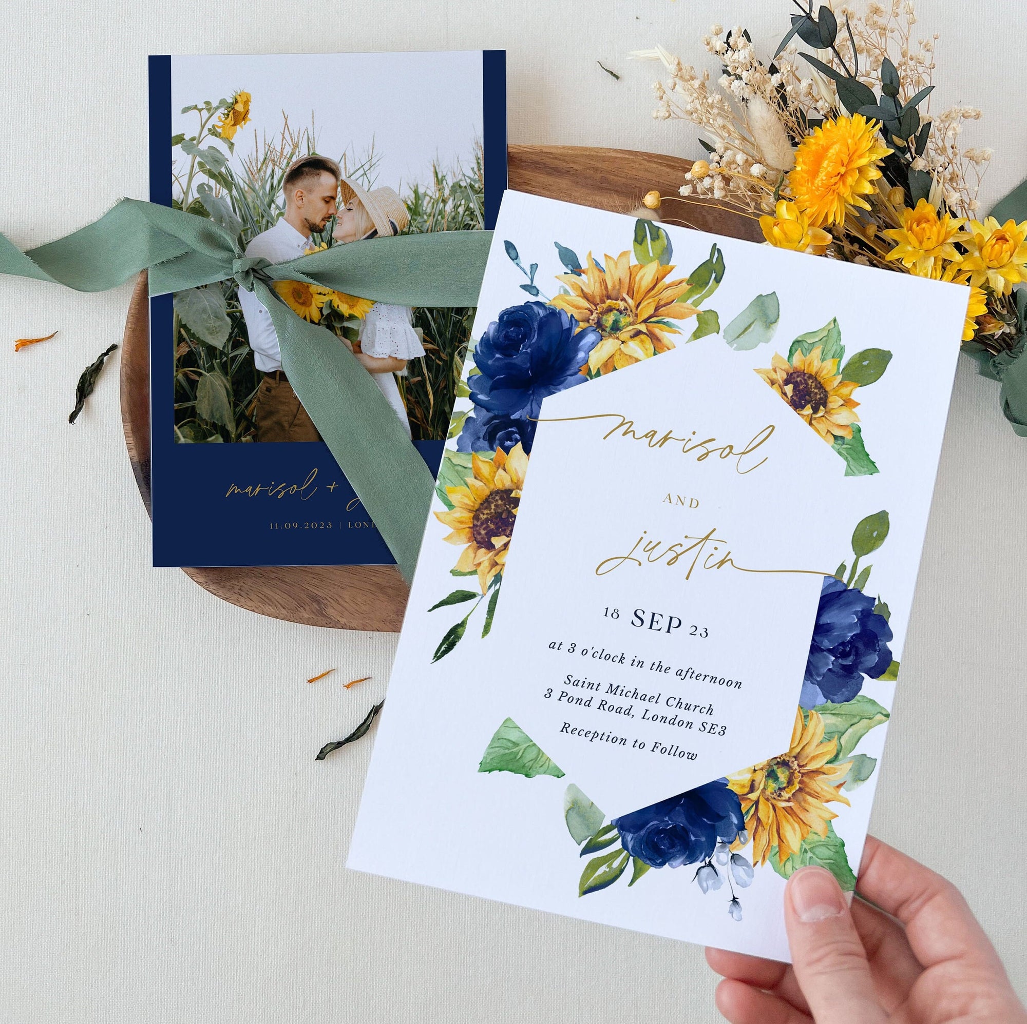 IVY Wedding Invites with Sunflowers Template