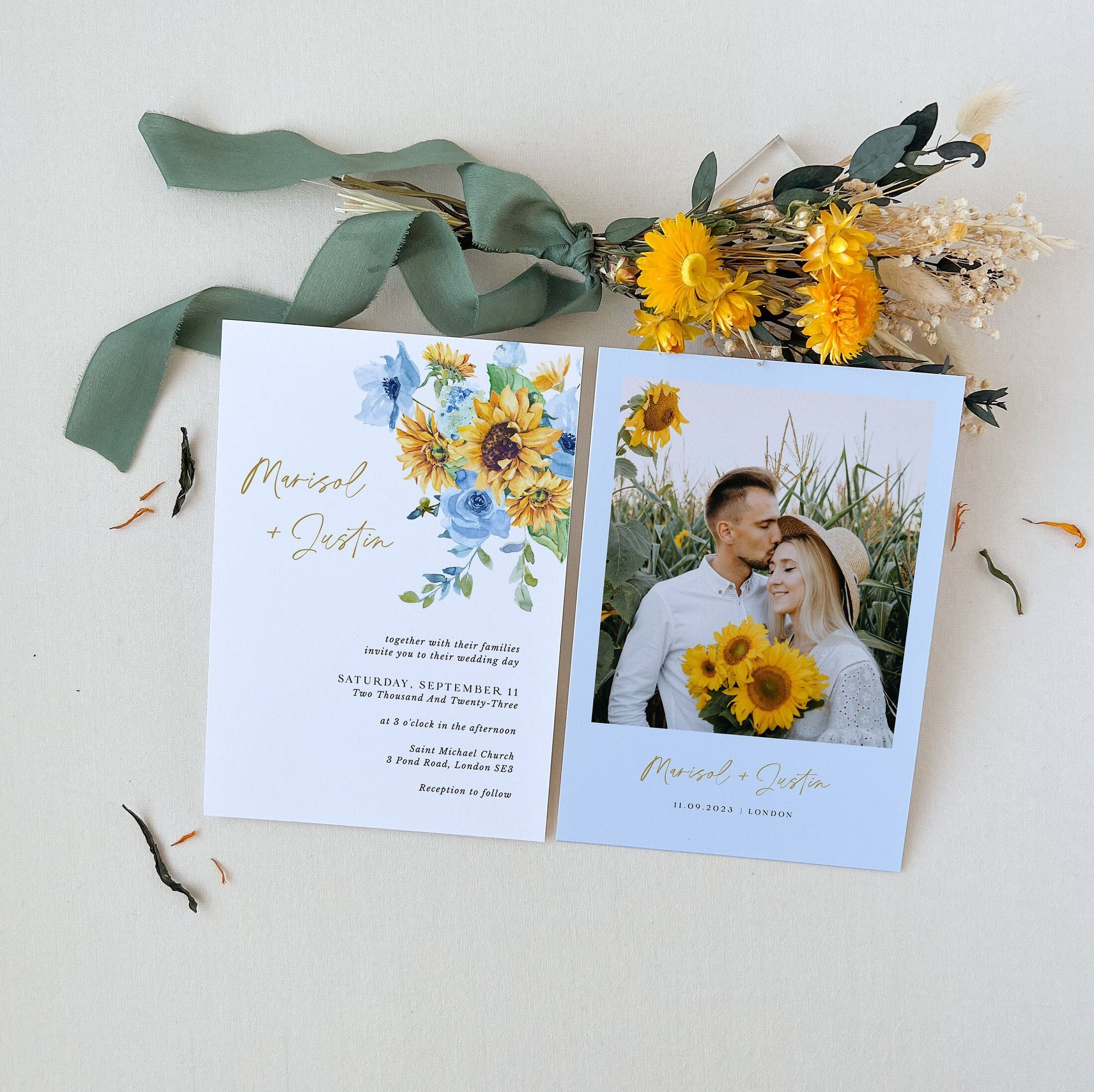 IVY Printable Rustic Wedding Invitations with Sunflowers
