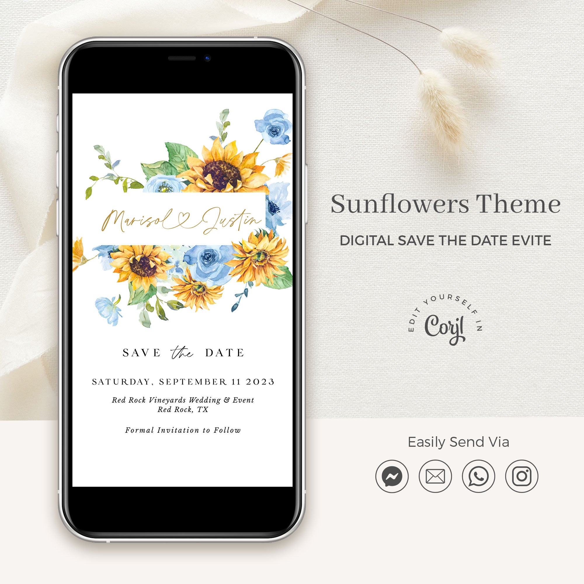 IVY Digital Save the Date Templates Sunflowers