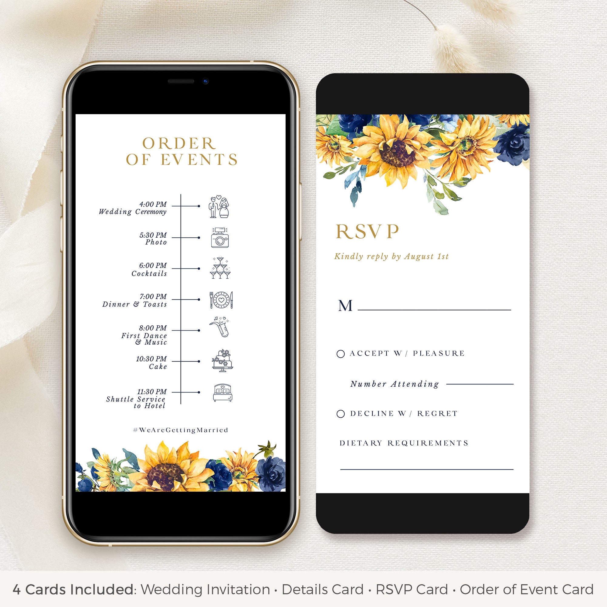 IVY Navy and Yellow Wedding Invitation Electronic
