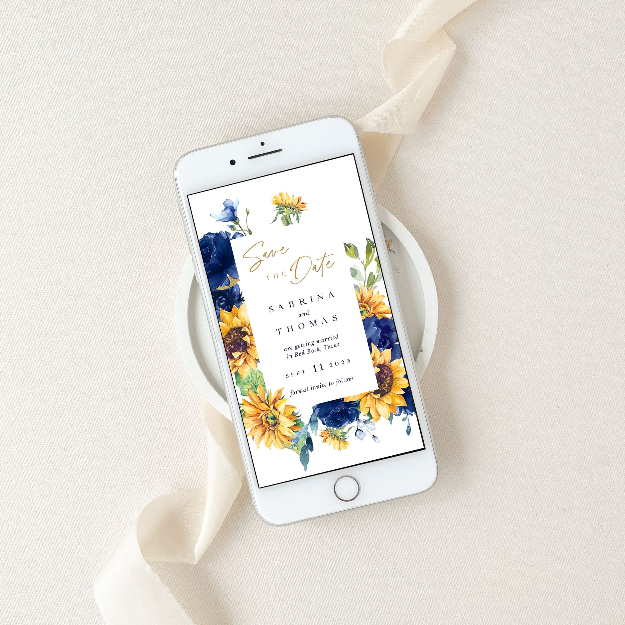 IVY digital save the date yellow and blue