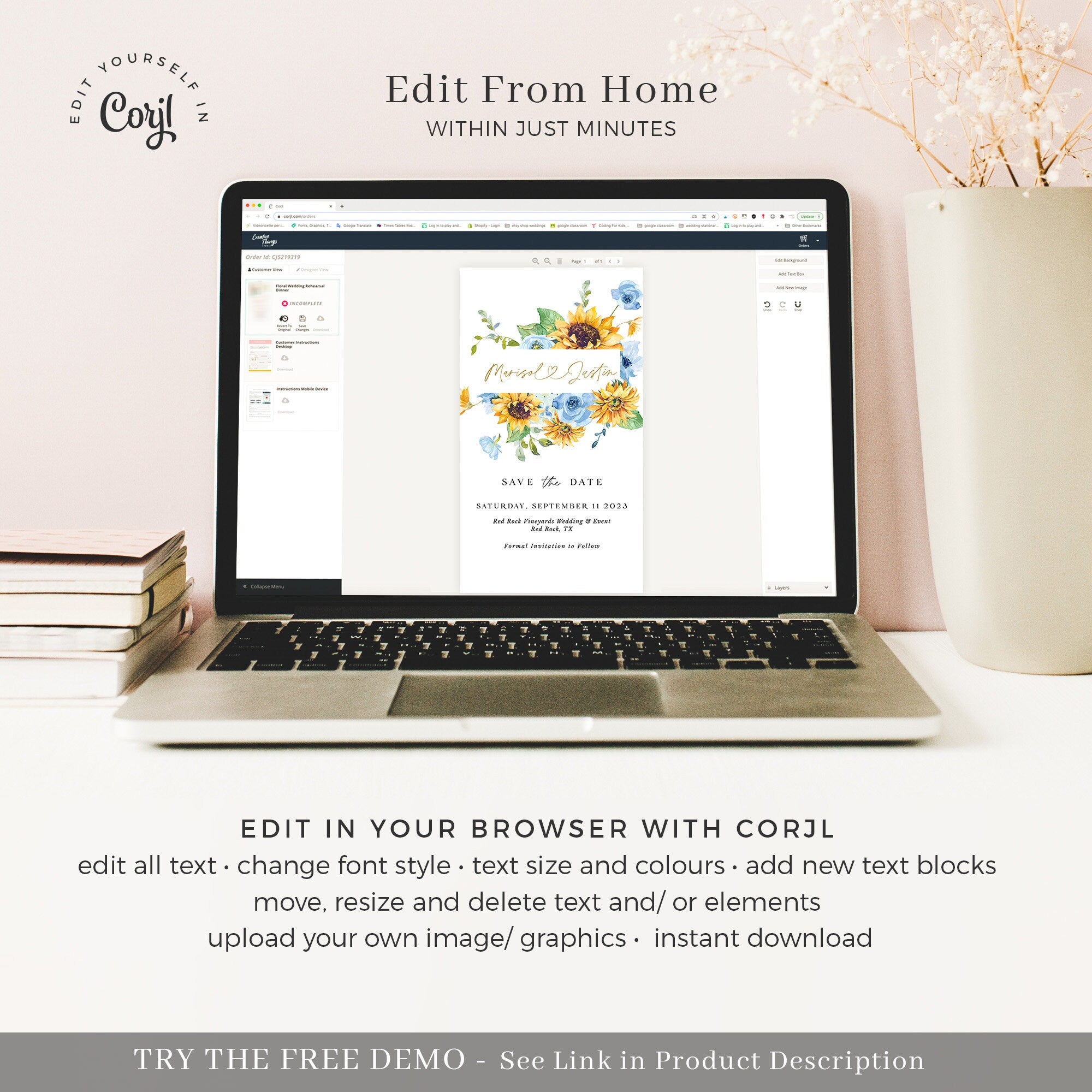 IVY Digital Save the Date Templates Sunflowers