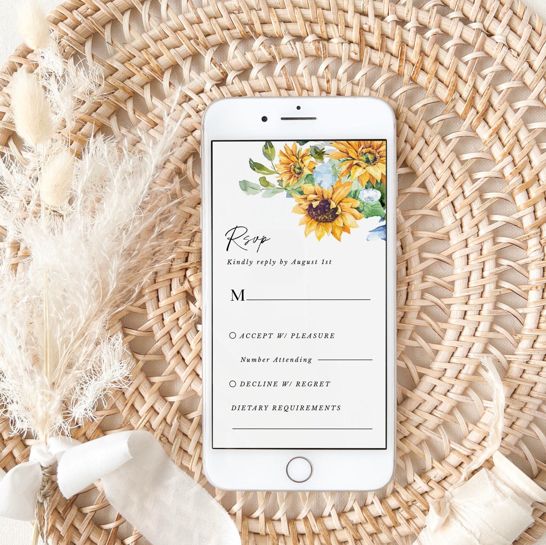 IVY Dusty Blue and Yellow Wedding Invites Digital