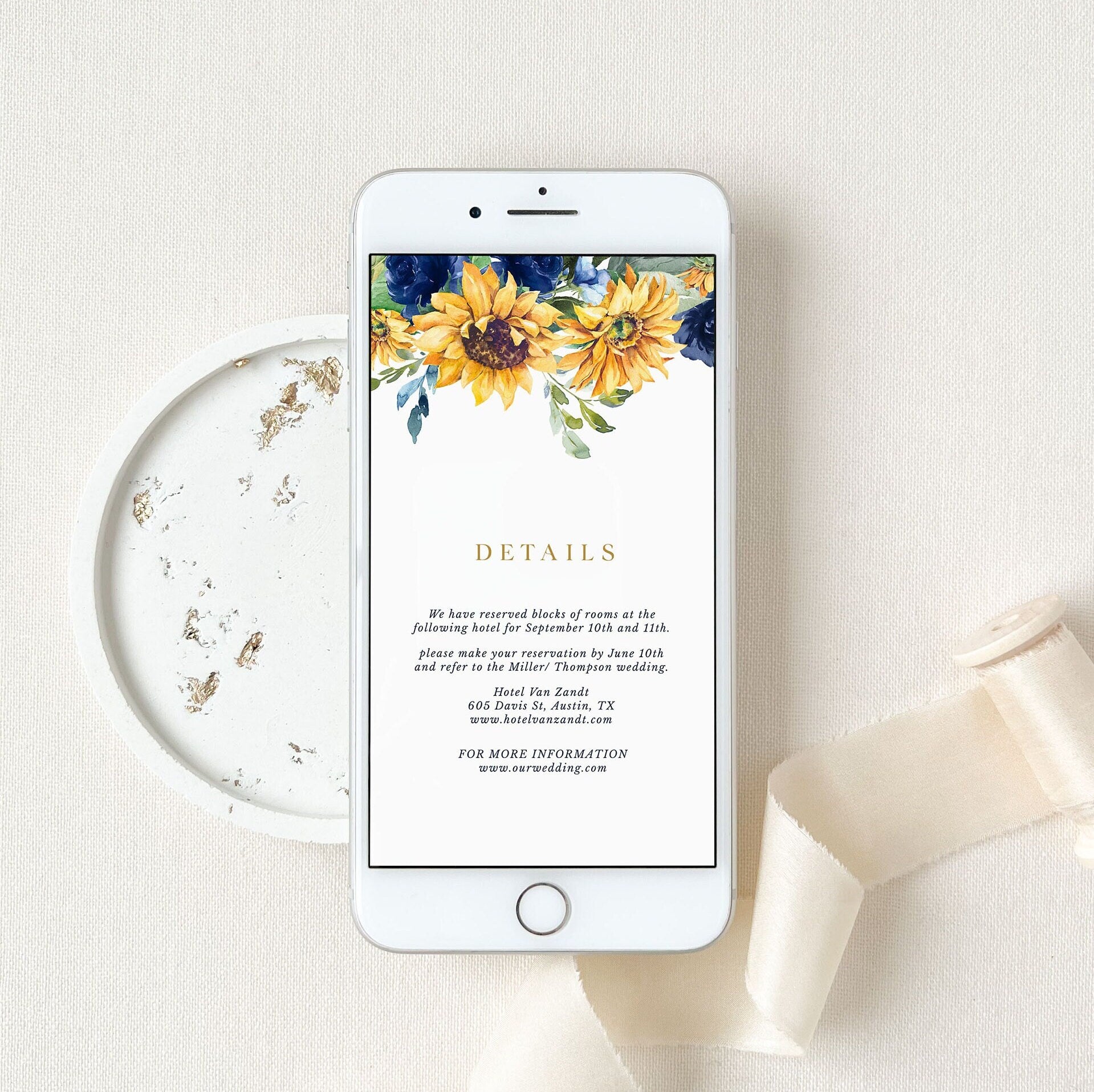 IVY Navy and Yellow Wedding Invitation Electronic