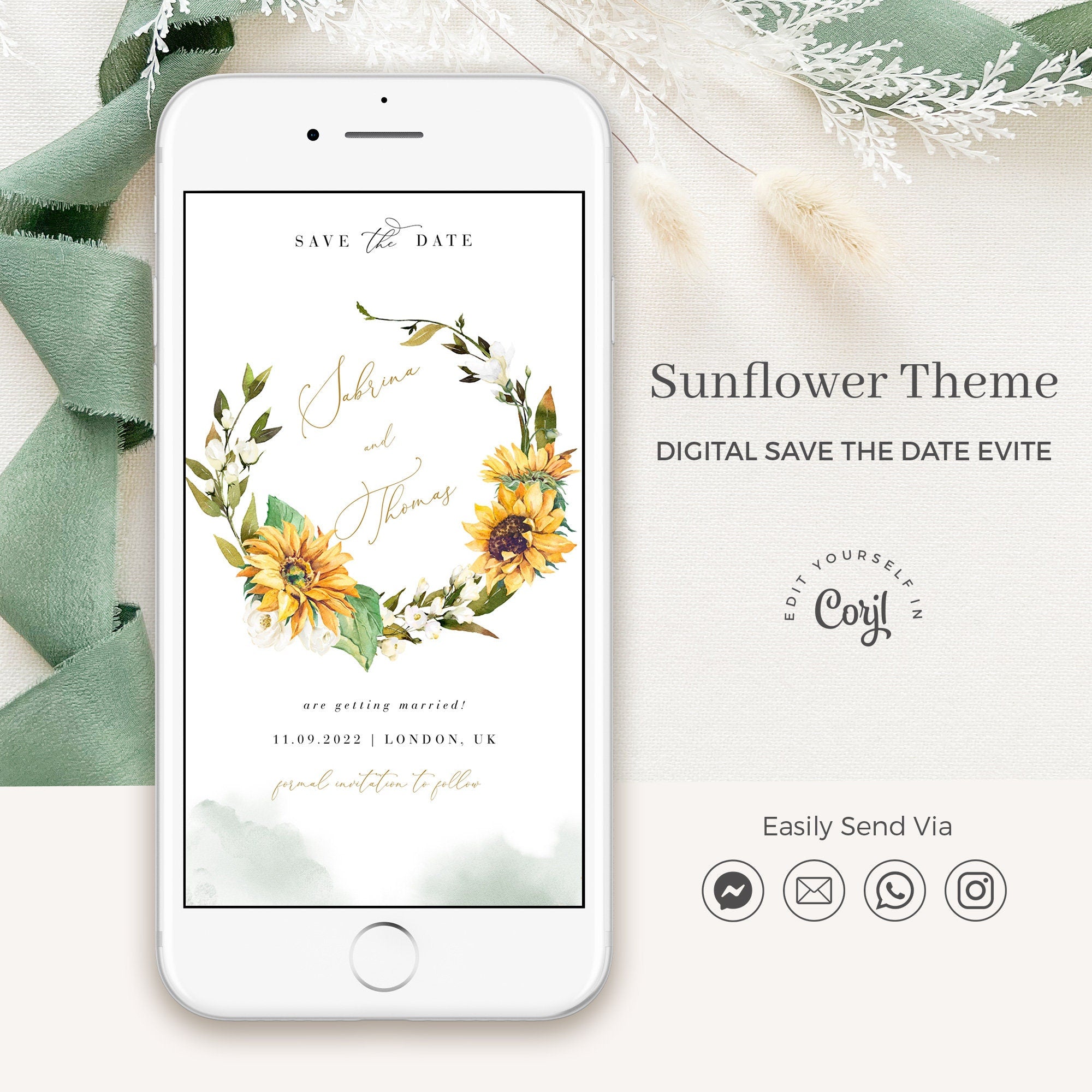 MARISOL Rustic Sunflower Save the Date Digital