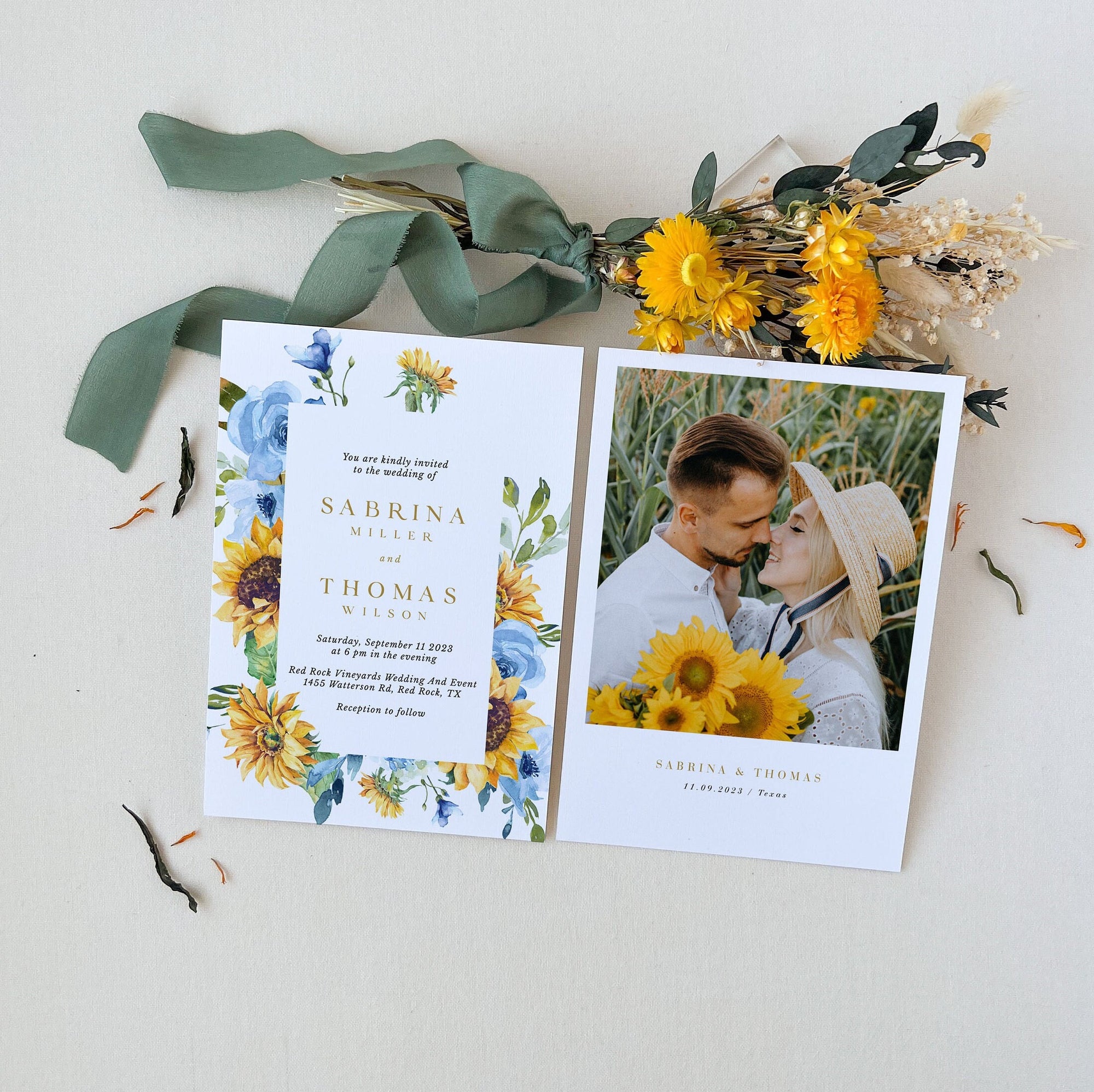 IVY Dusty Blue and Yellow Wedding Invites Set Template
