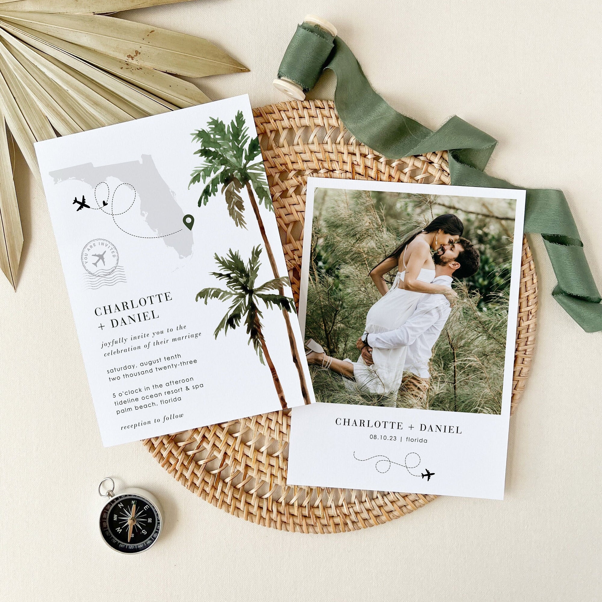 KONA Palm Tree Wedding Invitation Template with Photo