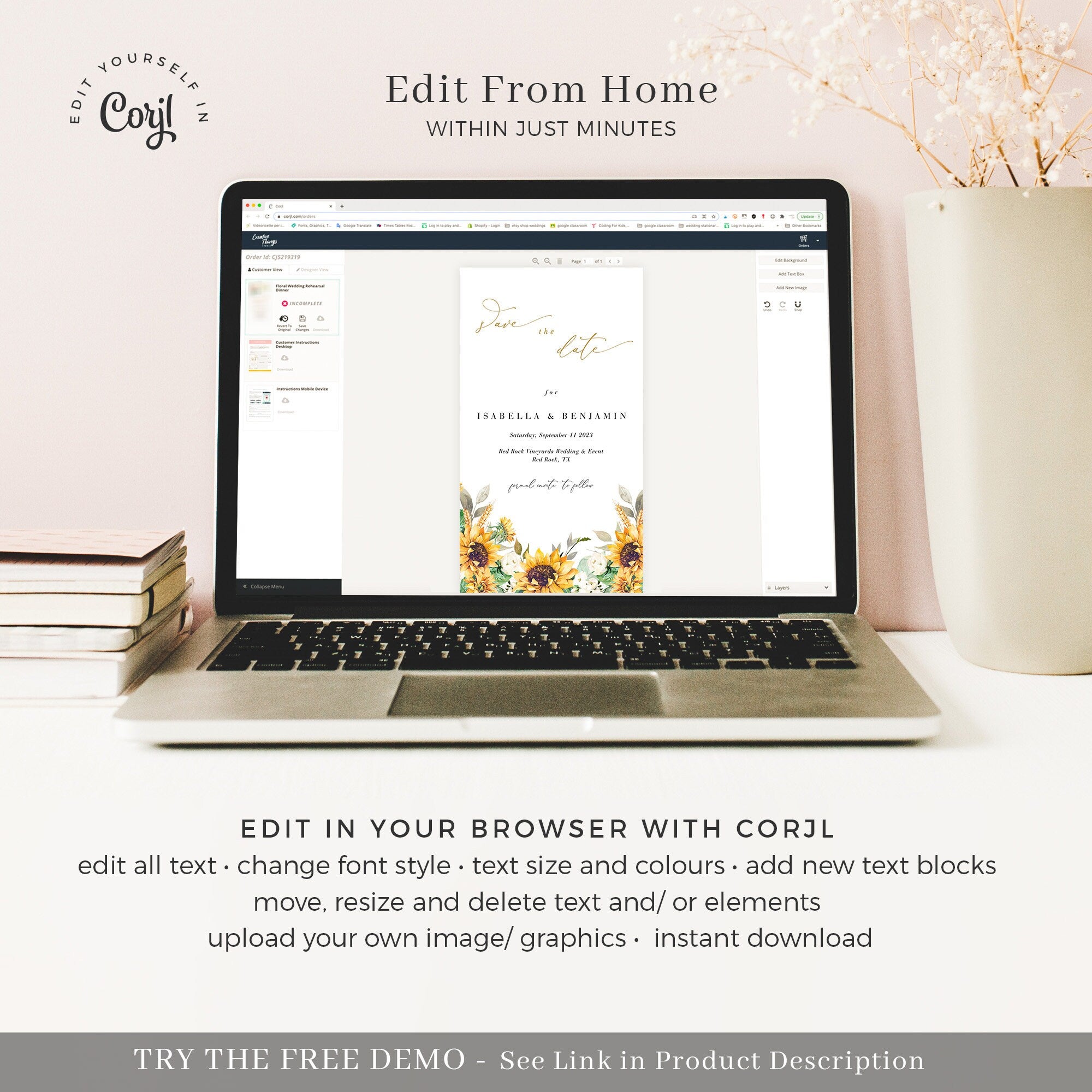MARISOL Electronic Save the Date Sunflower and Roses