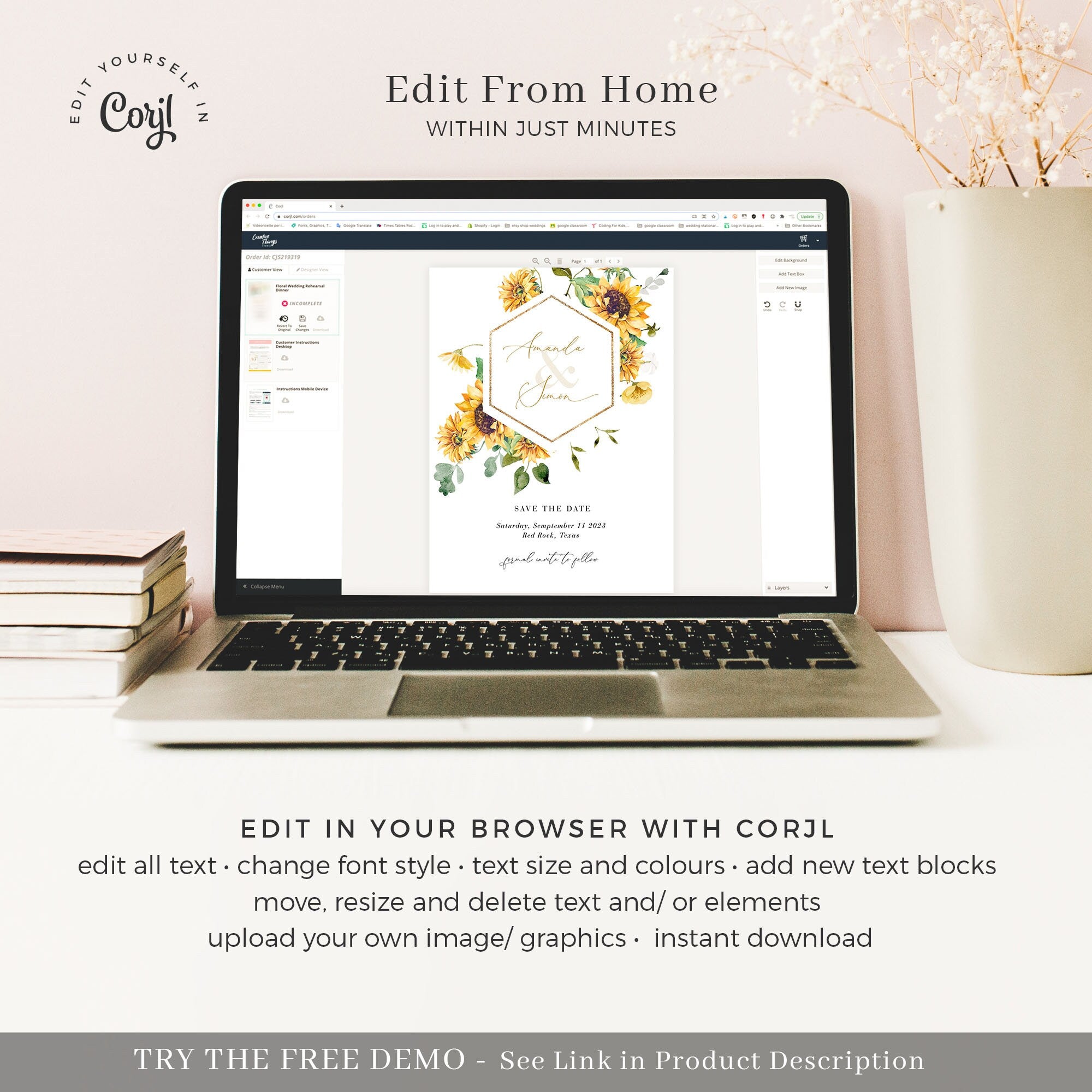 MARISOL Rustic Sunflower Save the Date Template