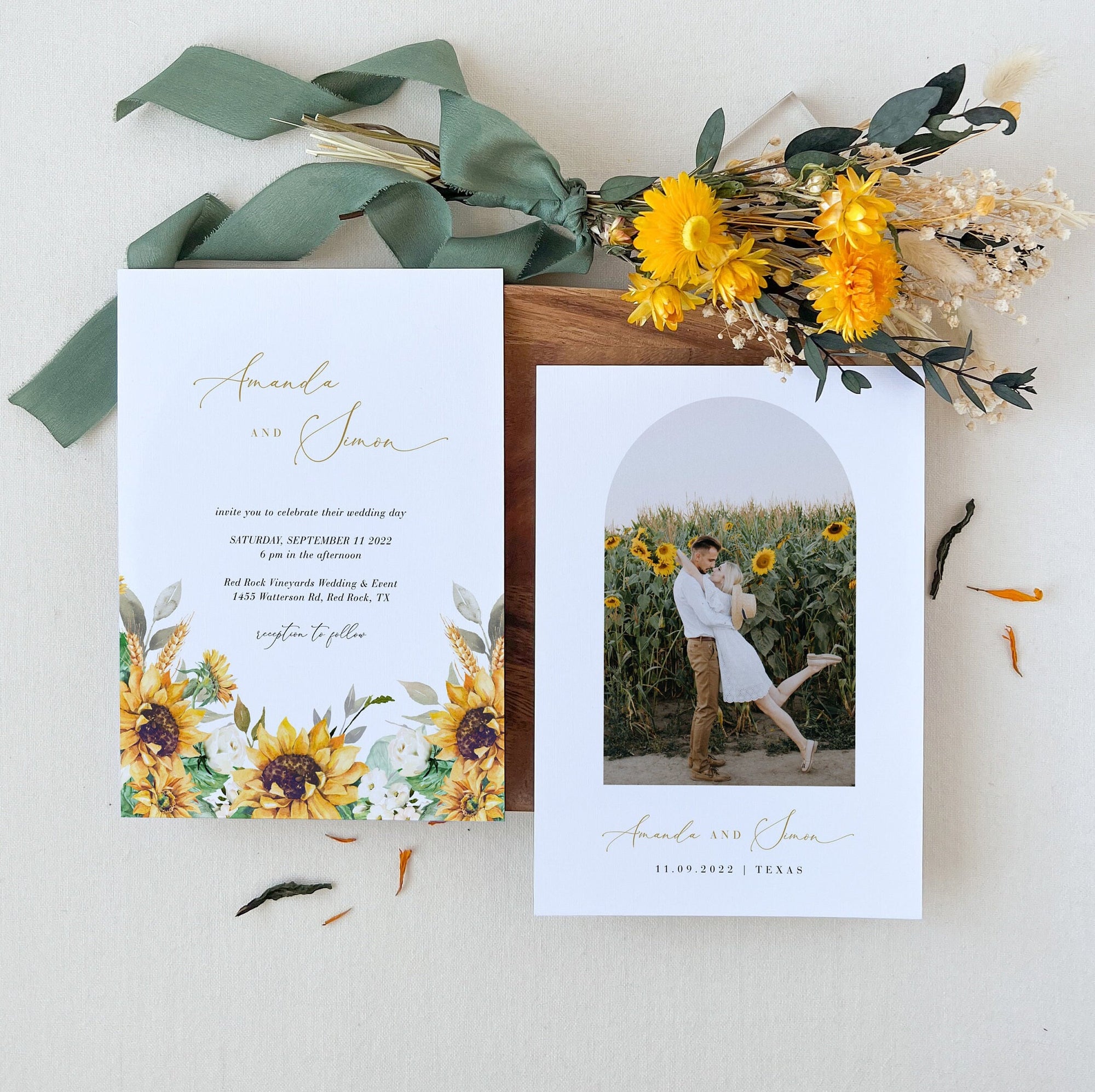 MARISOL Rustic Sunflower Wedding Invitation Suite Template