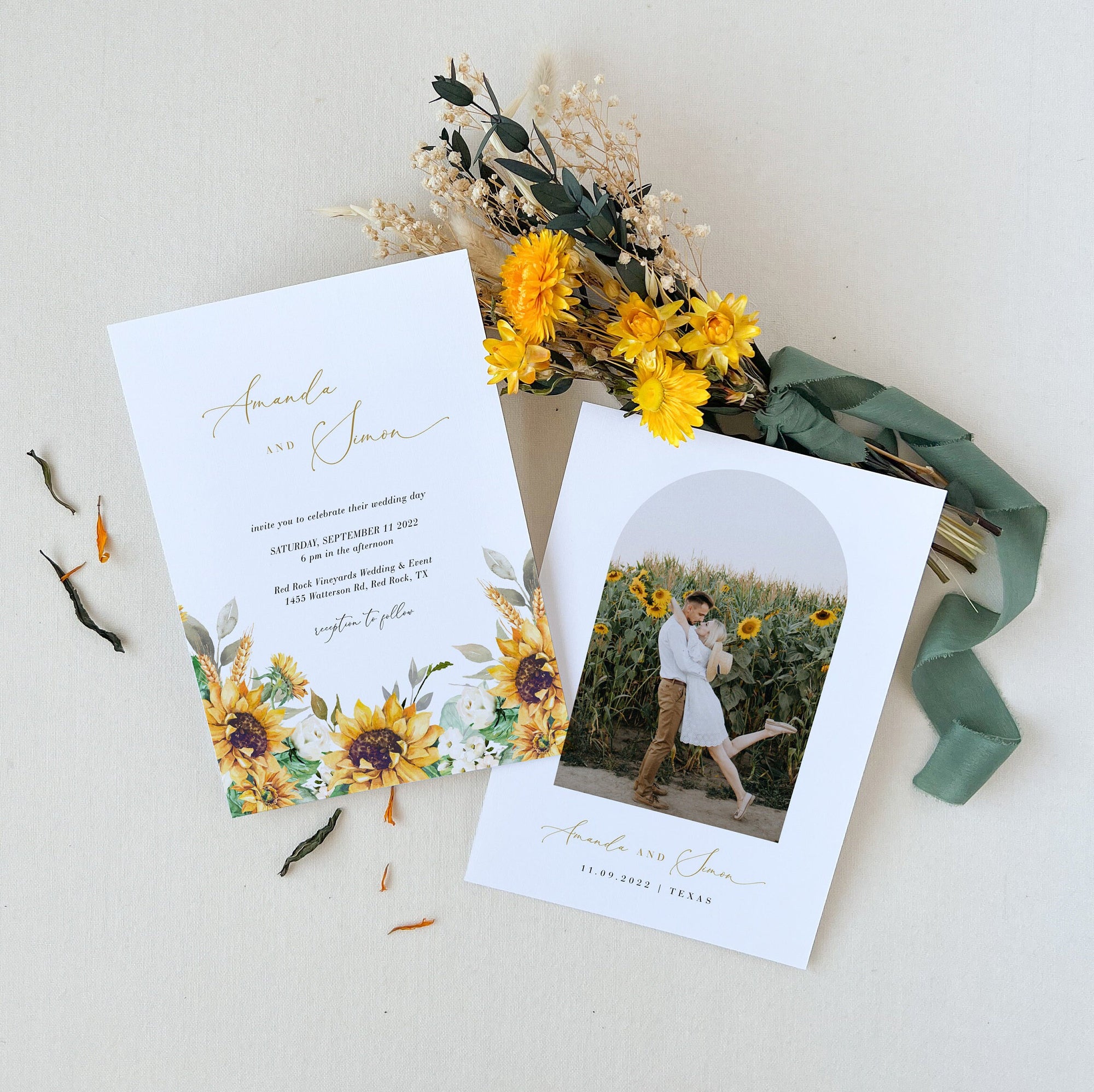 MARISOL Rustic Sunflower Wedding Invitation Suite Template