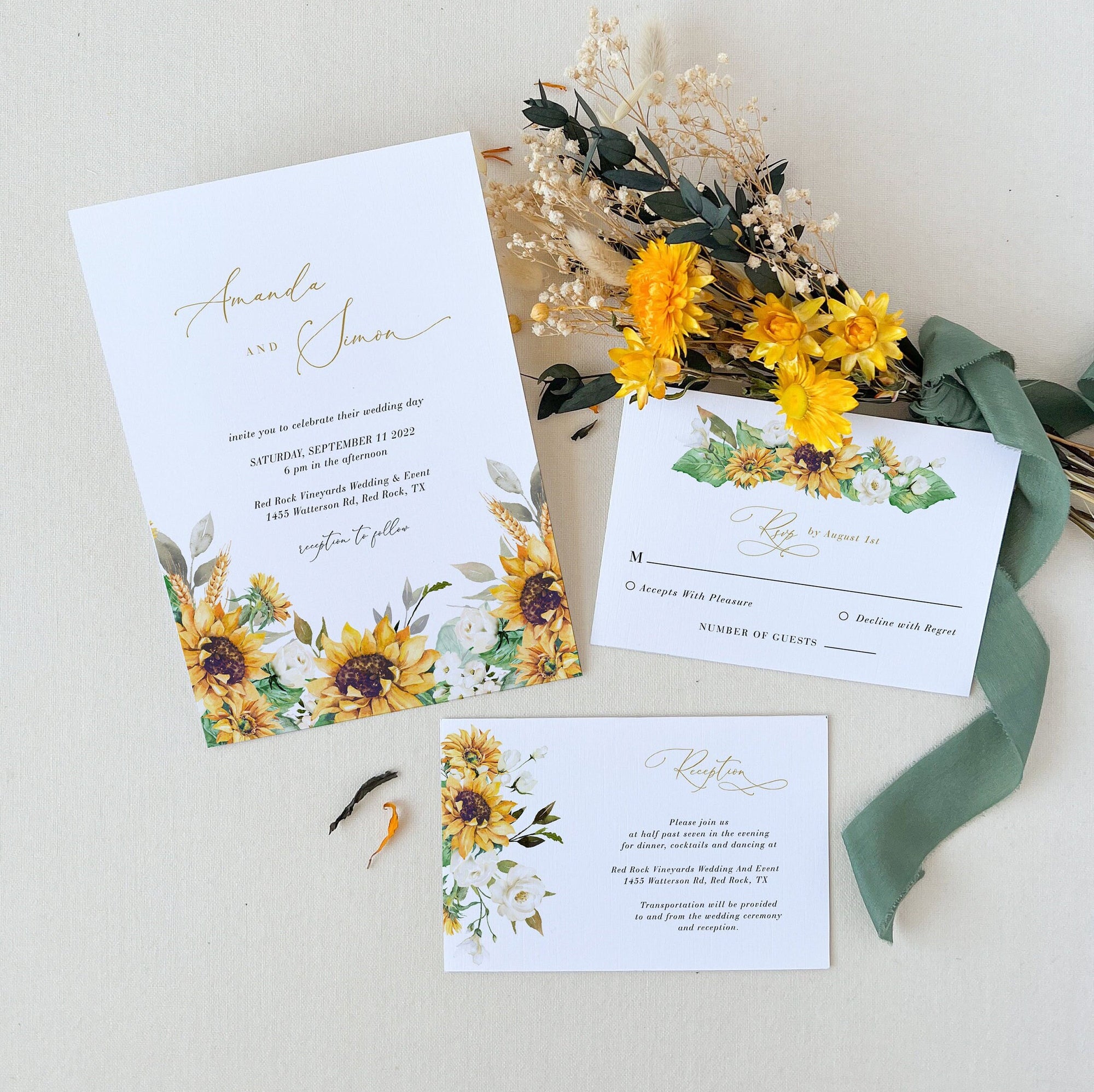 MARISOL Rustic Sunflower Wedding Invitation Suite Template