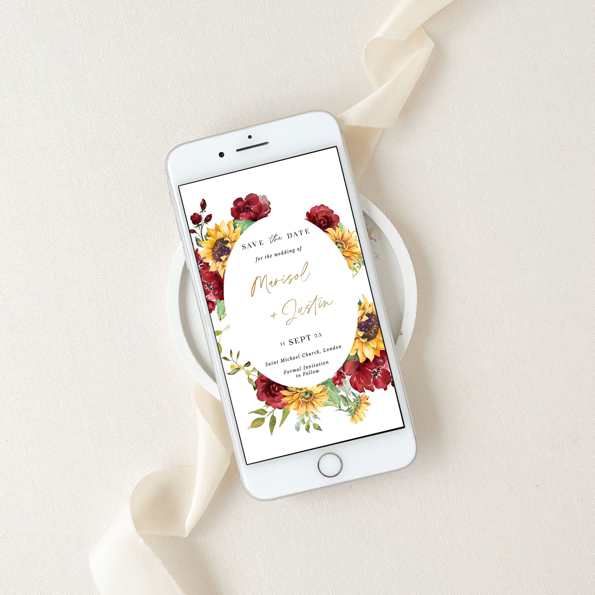 RUBY Sunflower and Roses Wedding Save the Date Digital Invite