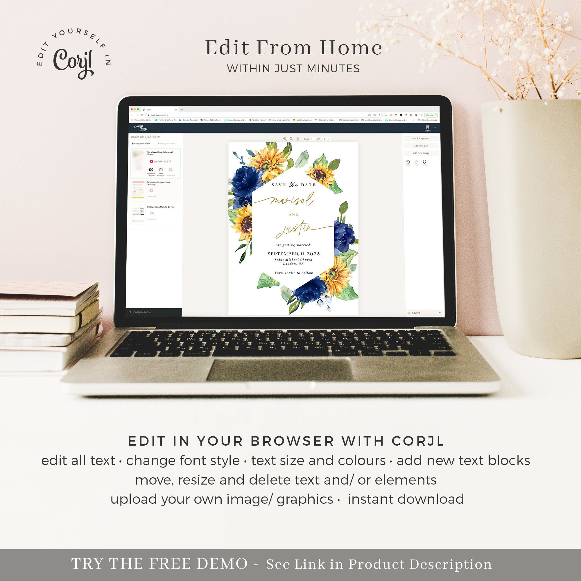 IVY Printable Sunflower Save the Date with Picture