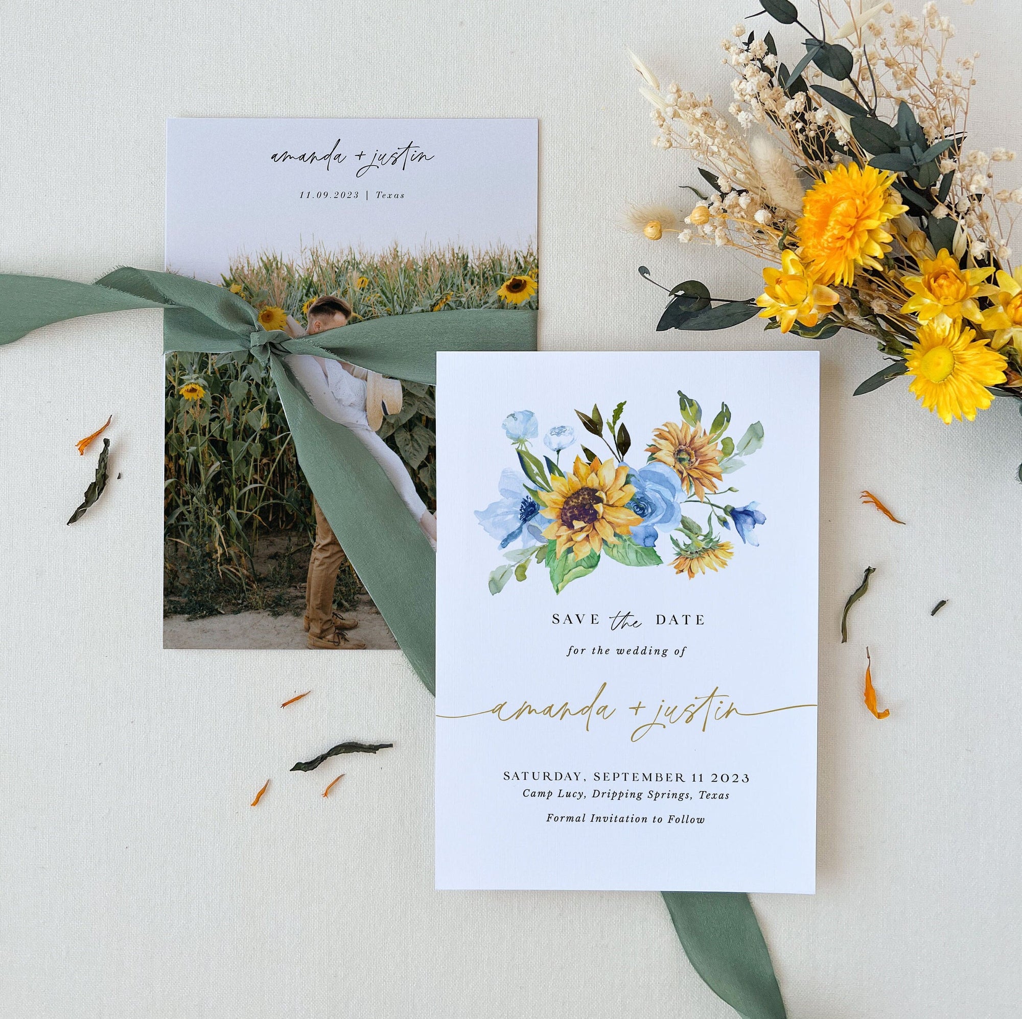 IVY Sunflower and Rose Wedding Save the Date Template