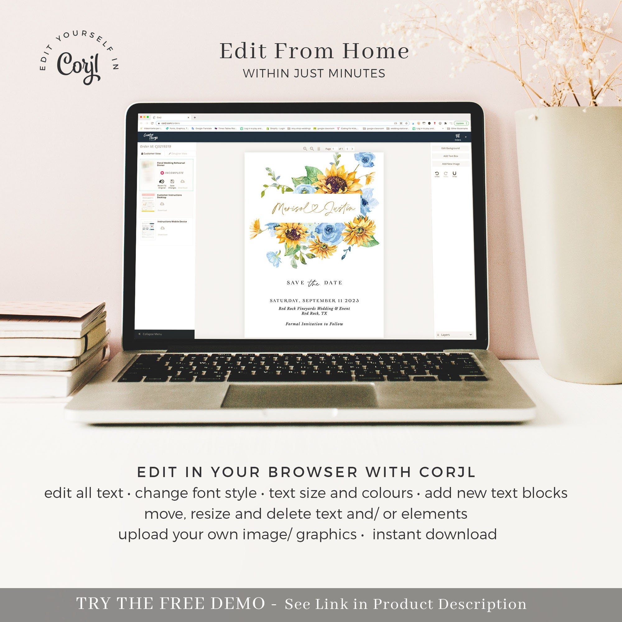 IVY Printable Floral Save the Date with Photo