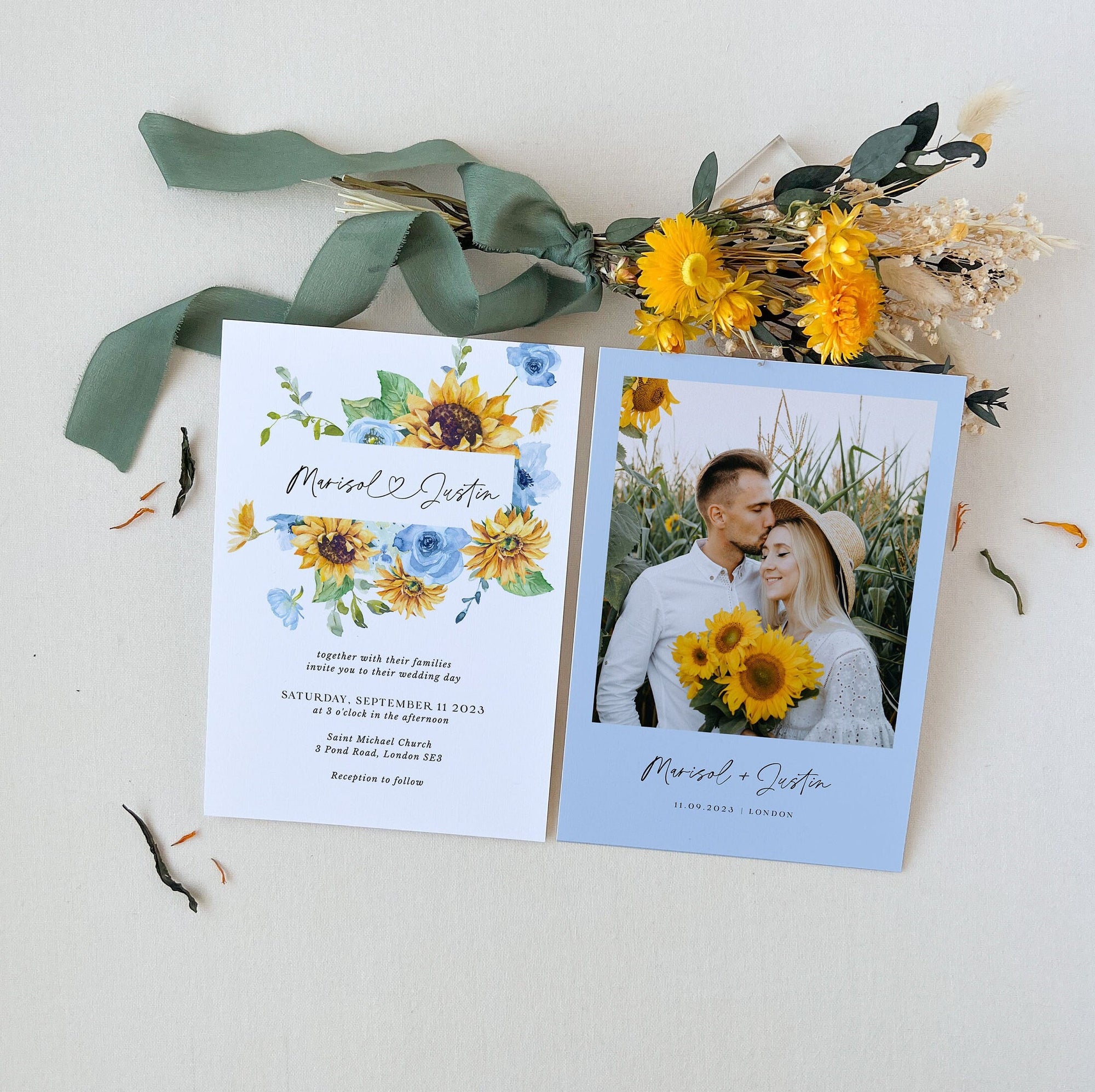 IVY Light Blue and Yellow Wedding Invitation Template