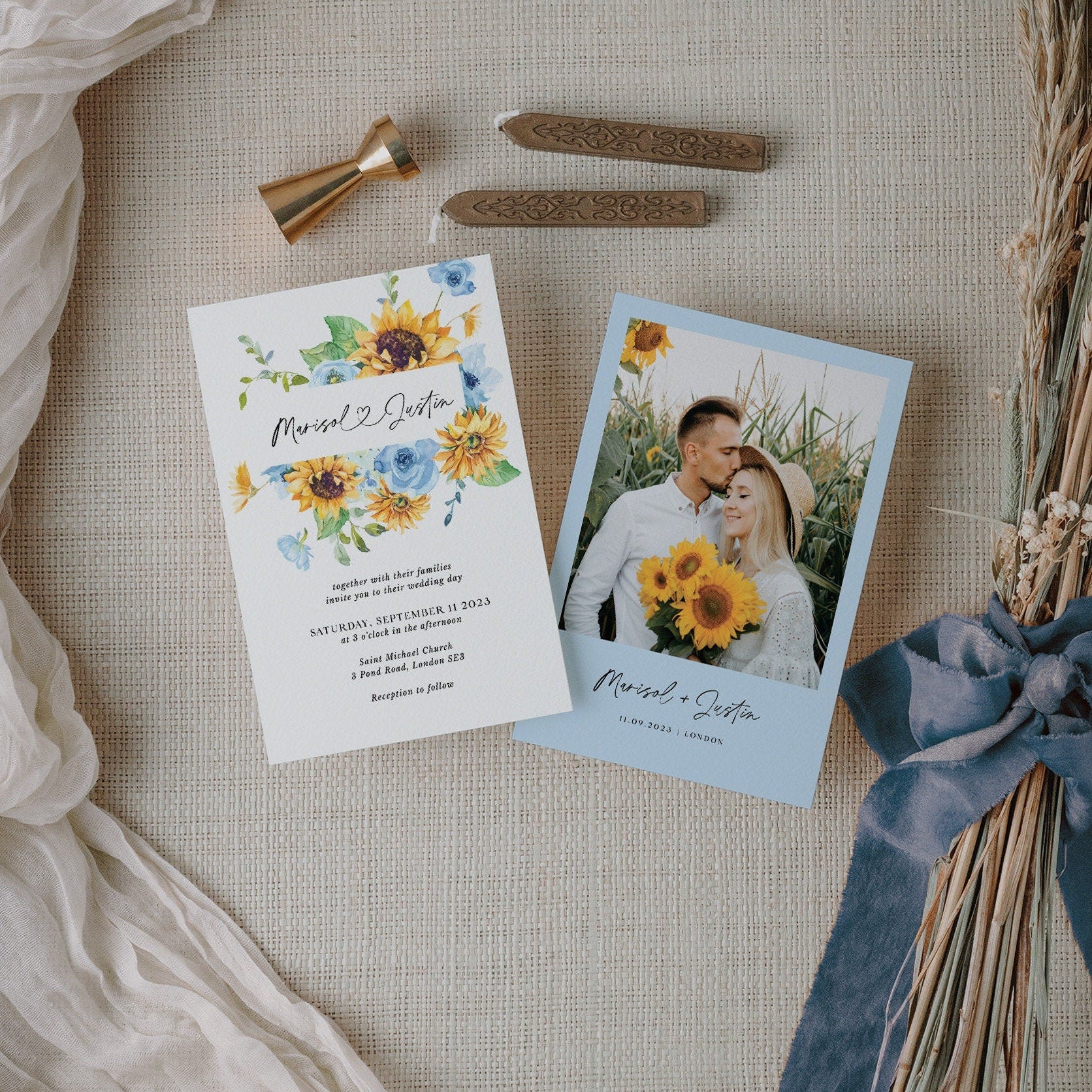 IVY Light Blue and Yellow Wedding Invitation Template