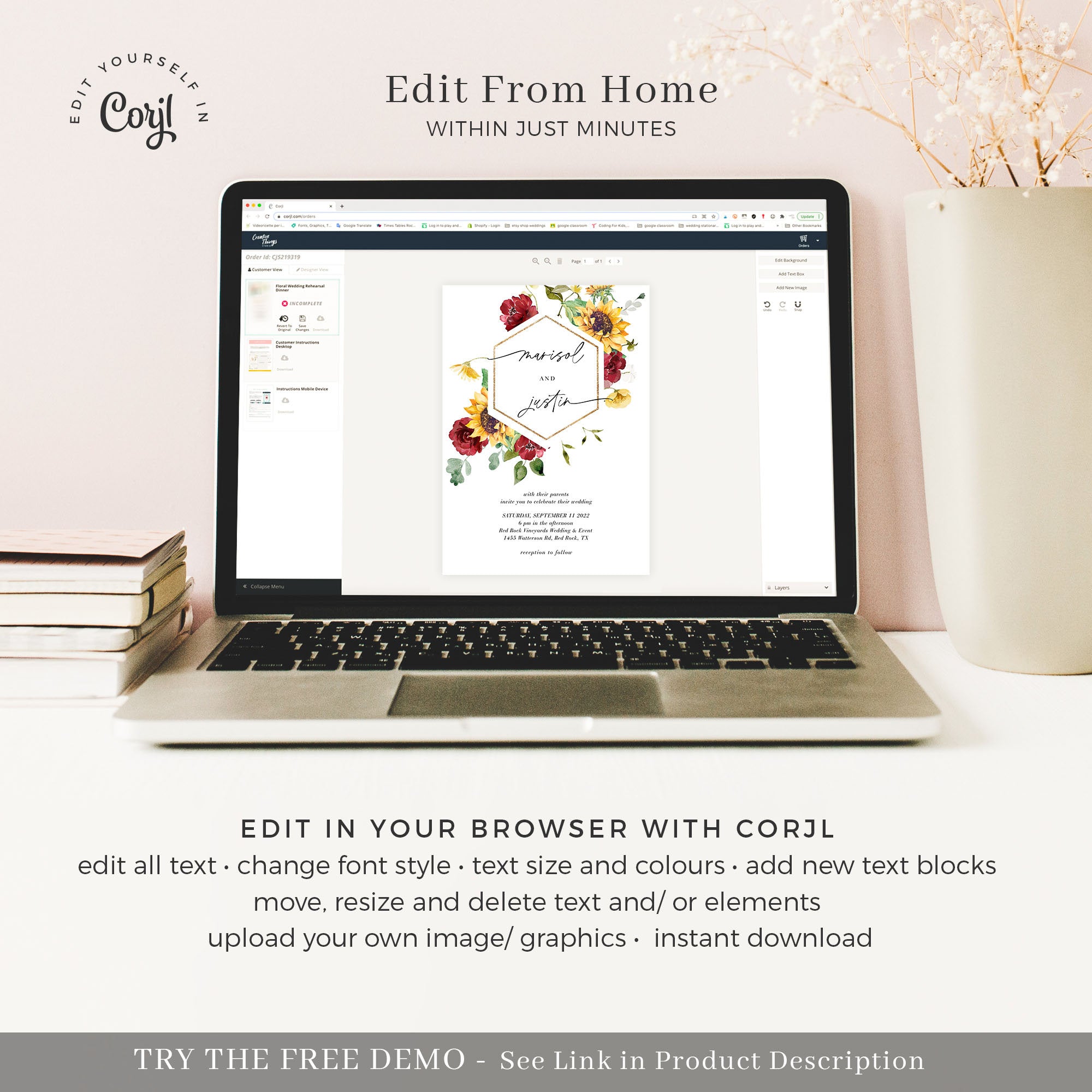 RUBY Sunflower Wedding Invitation Template Suite