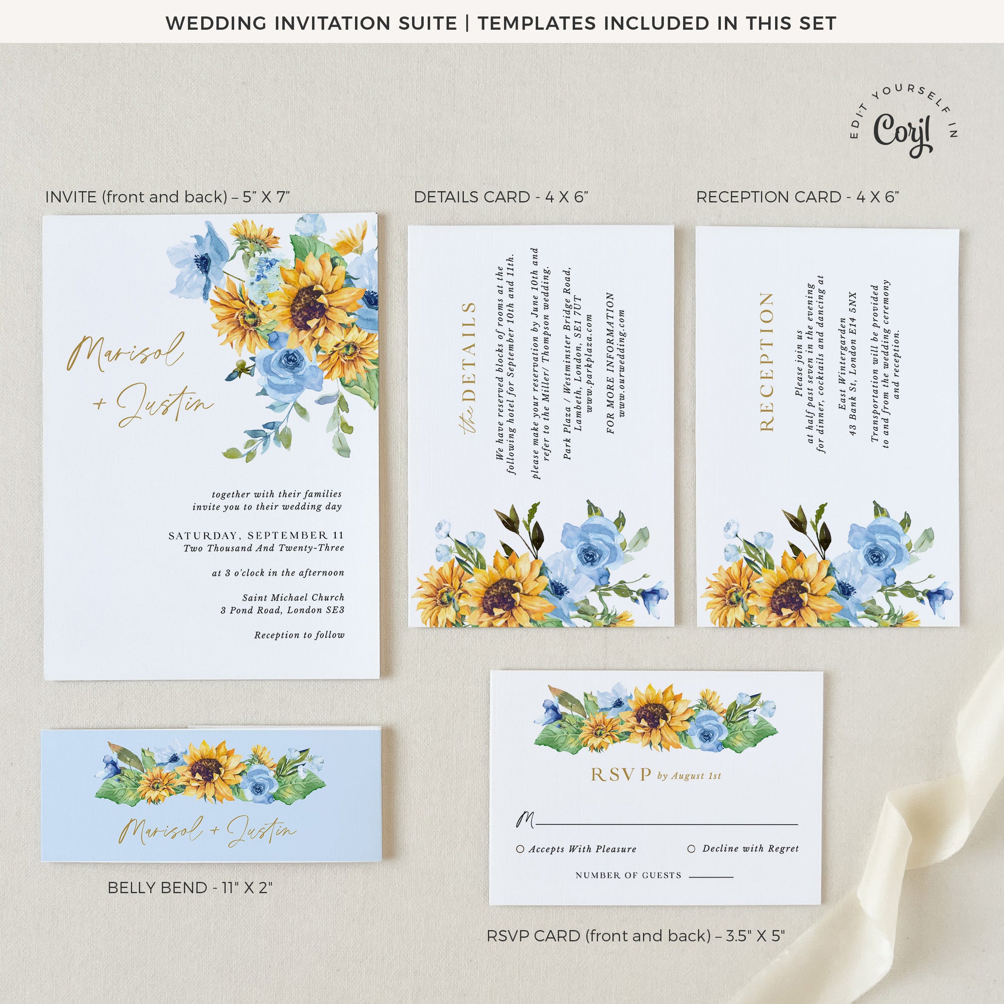 IVY Sunflower Wedding Invitation Set Diy Templates