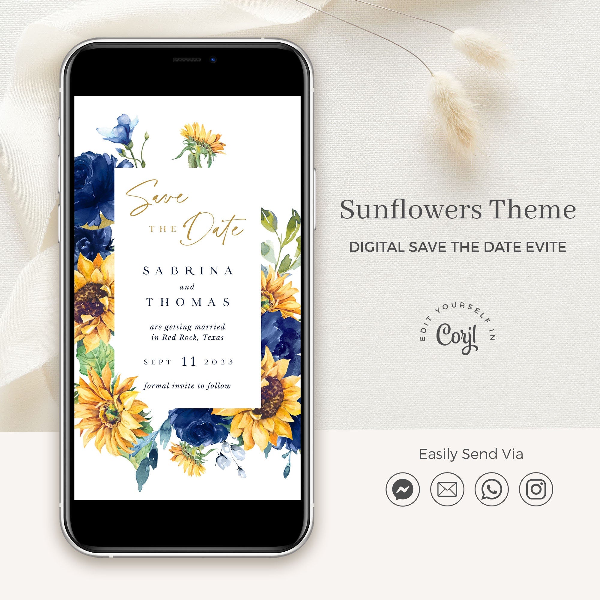 IVY digital save the date yellow and blue