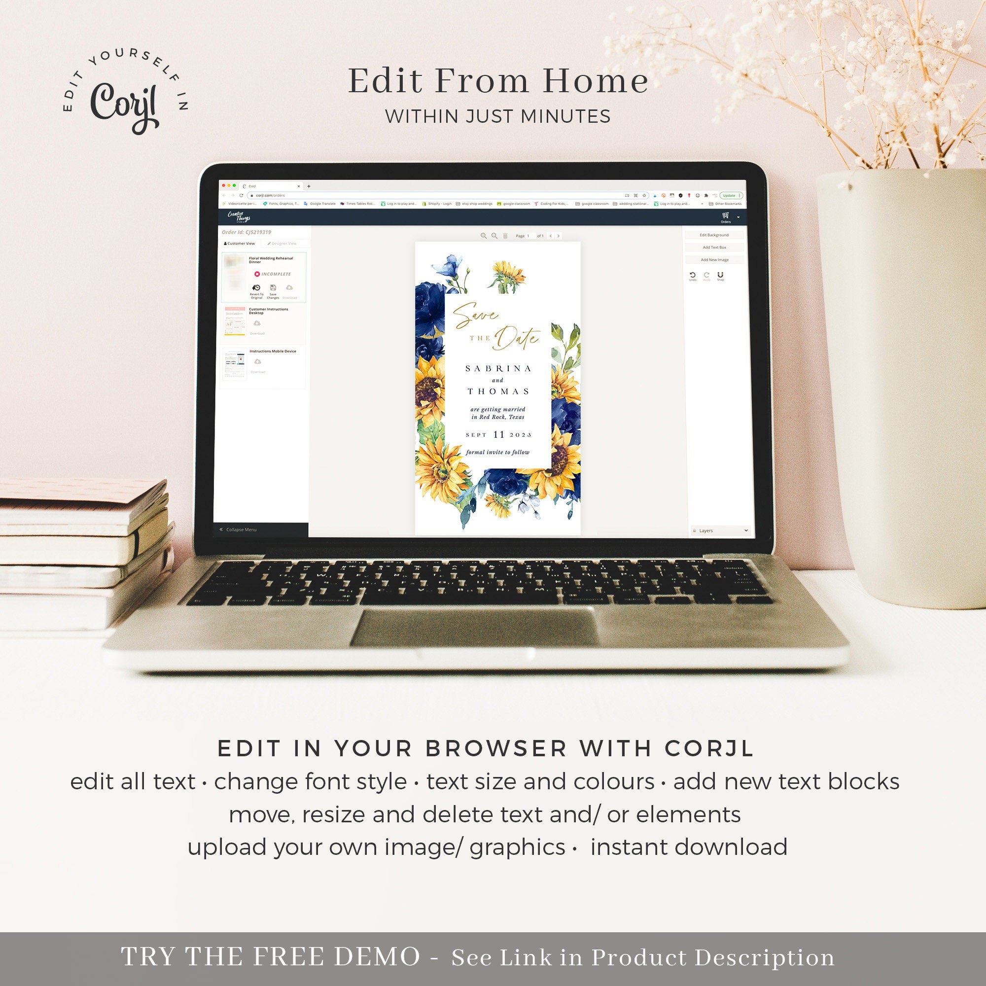 IVY digital save the date yellow and blue