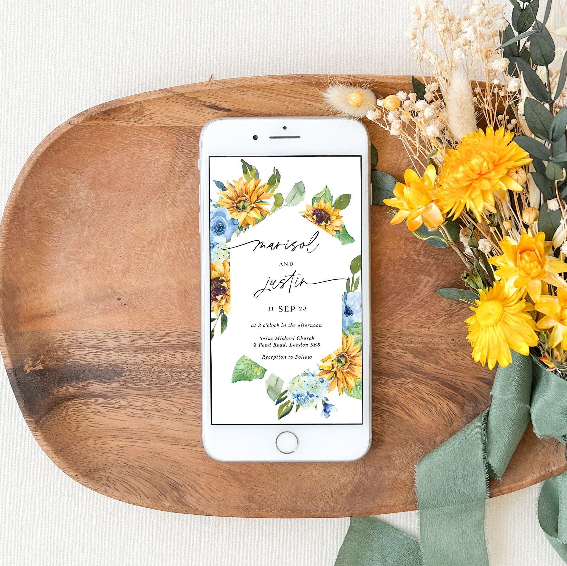 IVY Dusty Blue and Yellow Wedding Invites Digital