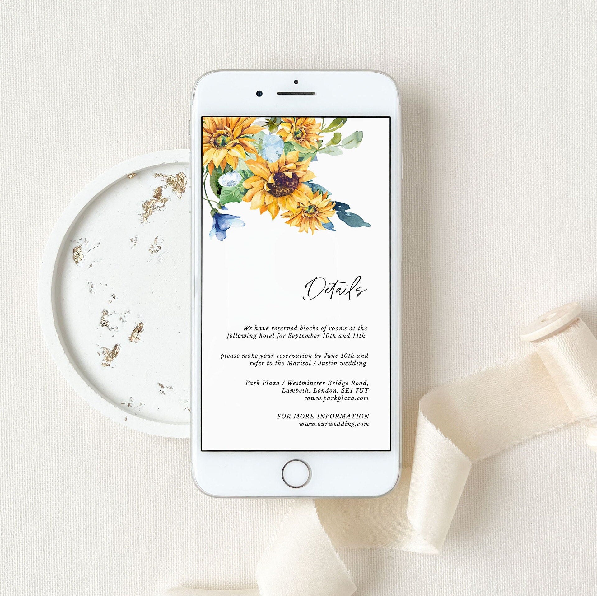 IVY Dusty Blue and Yellow Wedding Invites Digital