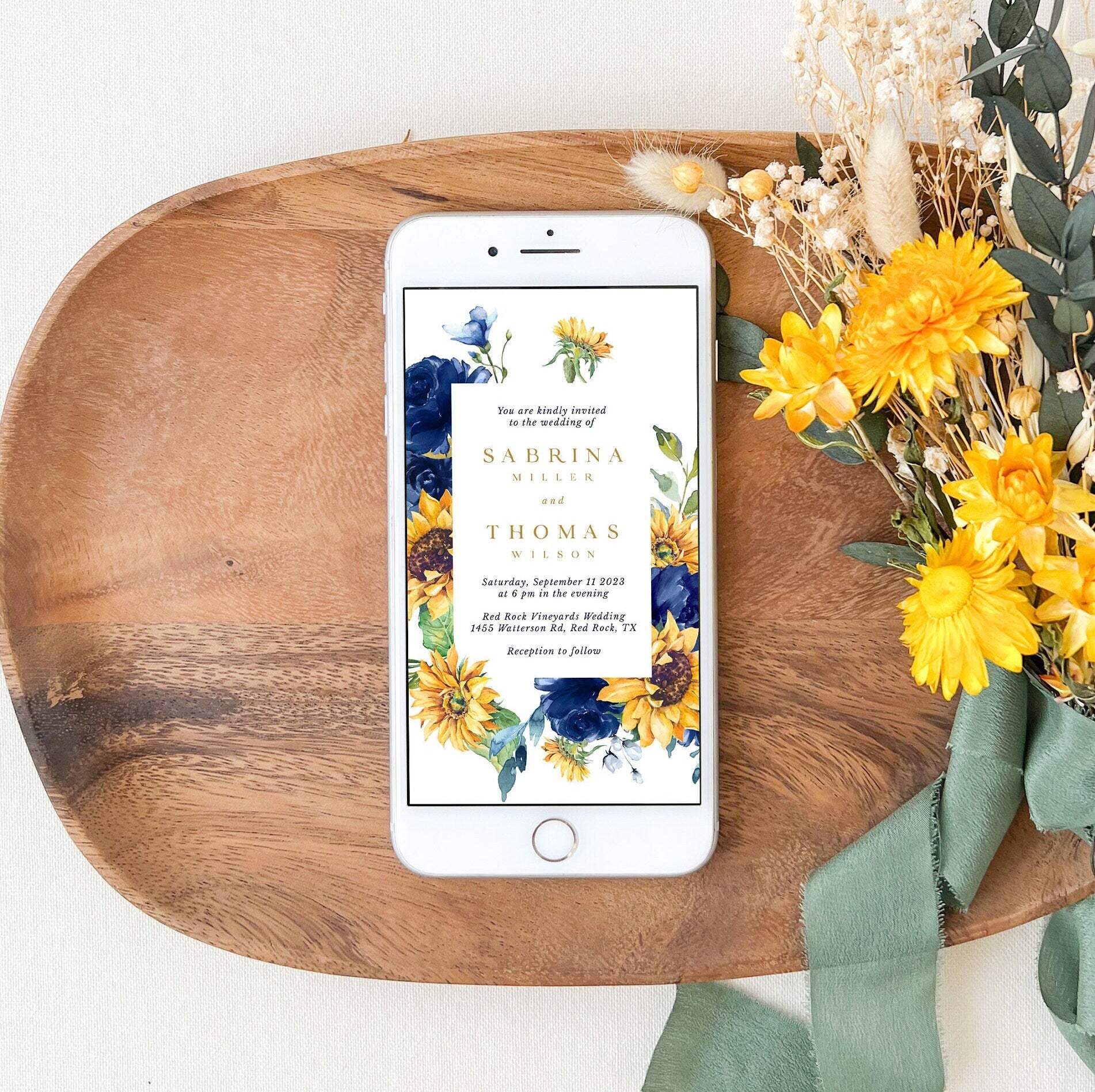 IVY Navy and Yellow Wedding Invitation Electronic