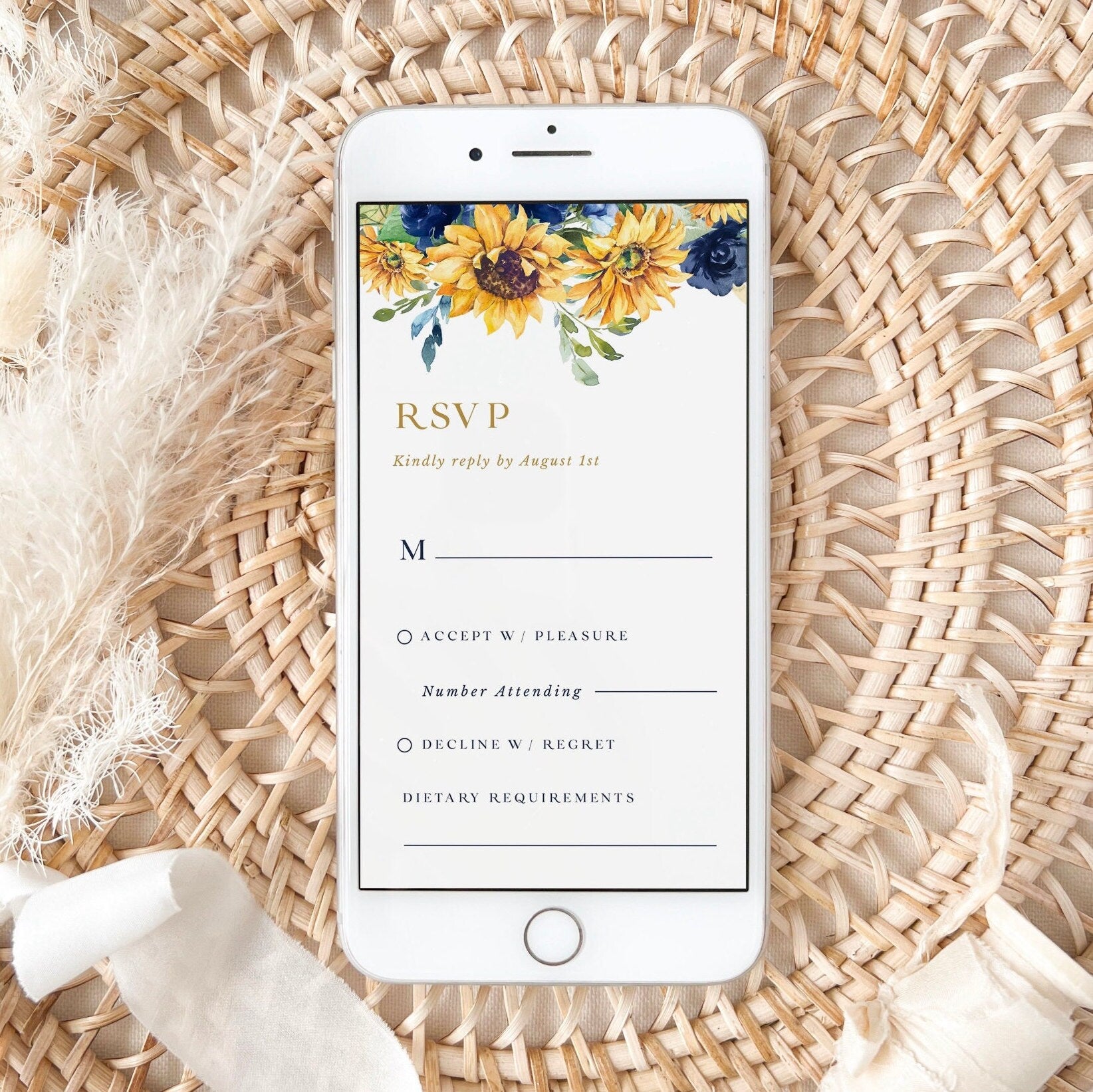 IVY Navy and Yellow Wedding Invitation Electronic