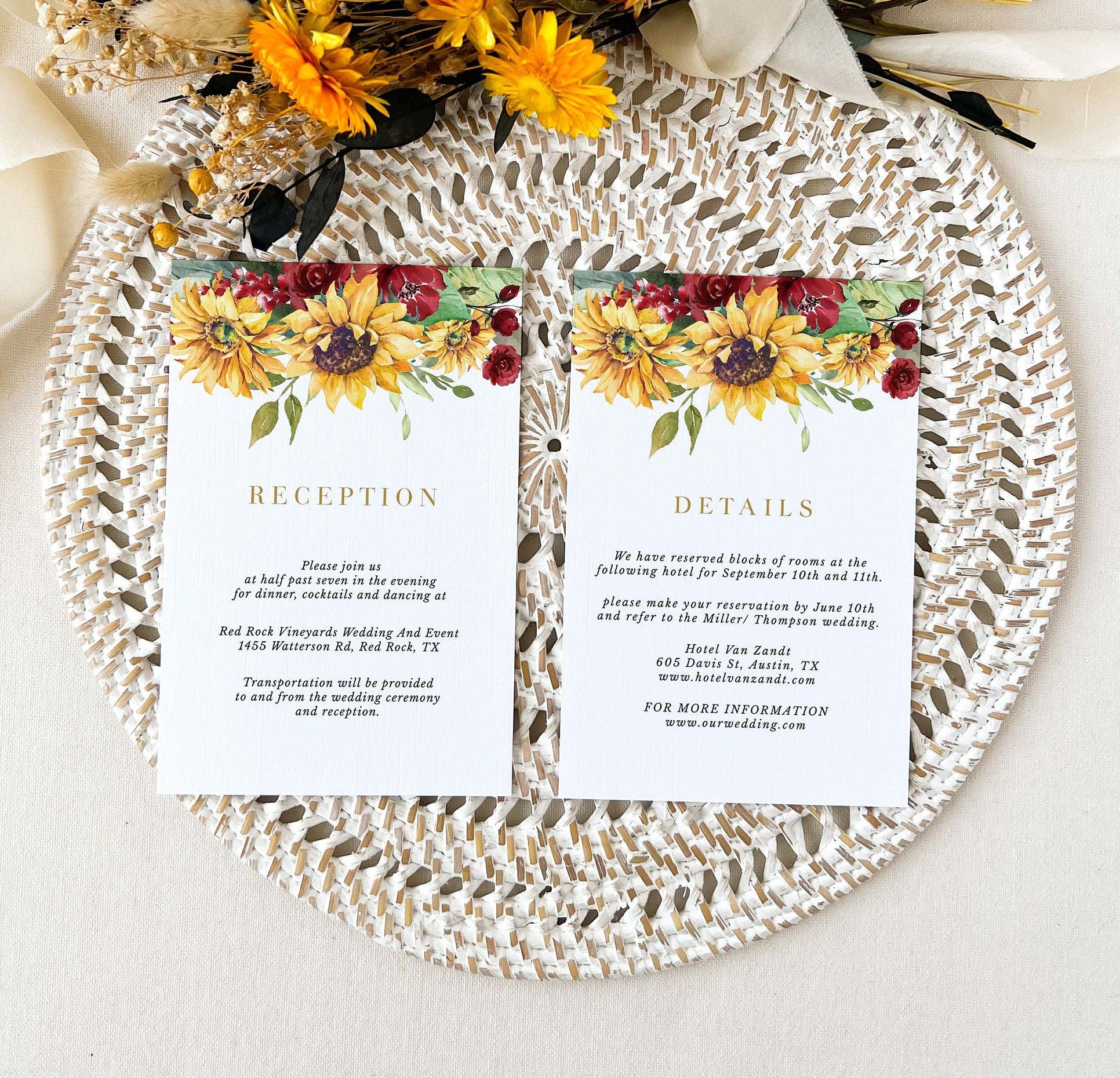 RUBY Rustic Sunflowers Wedding Invitation Set with Rsvp