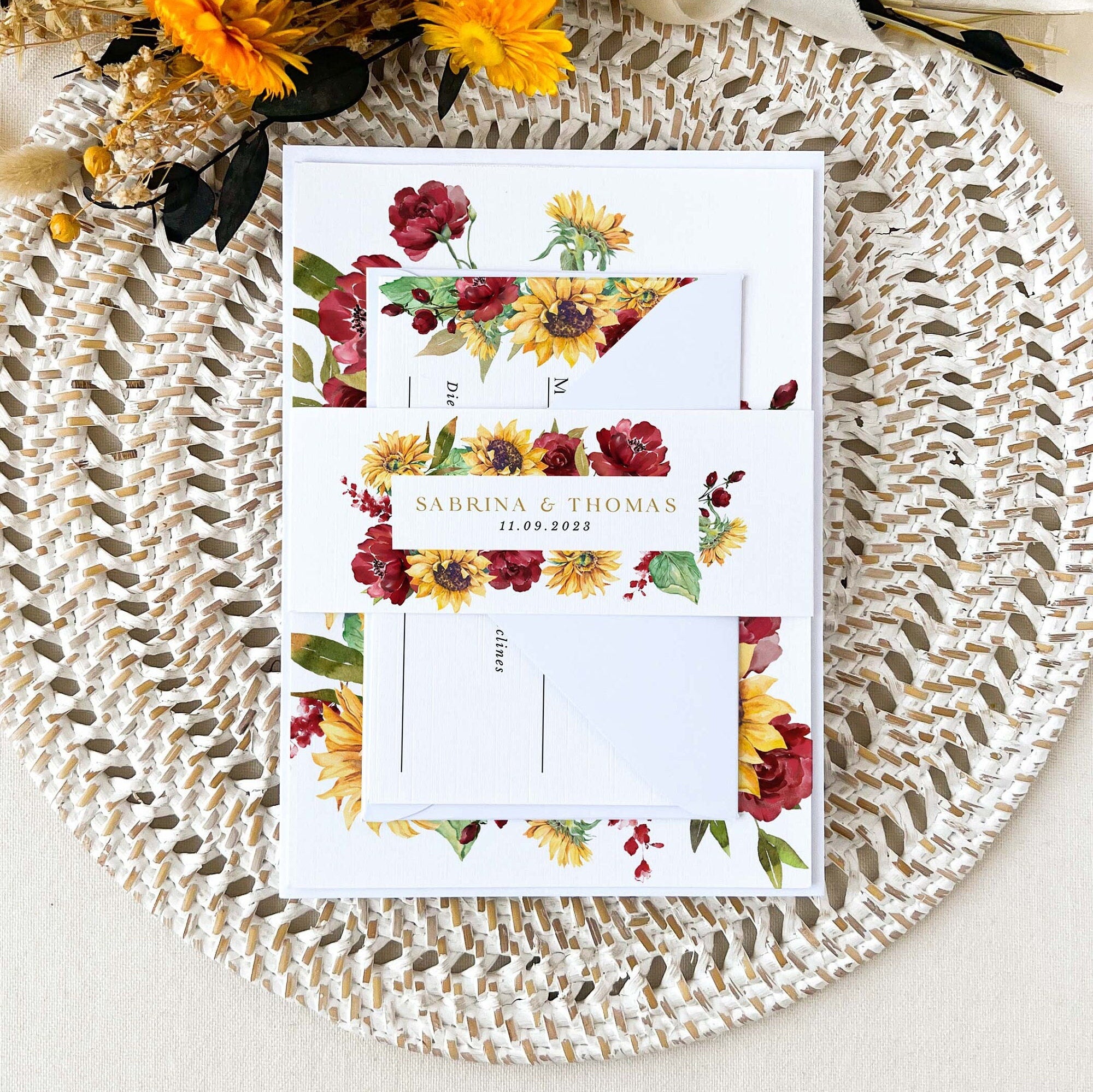 RUBY Rustic Sunflowers Wedding Invitation Set with Rsvp