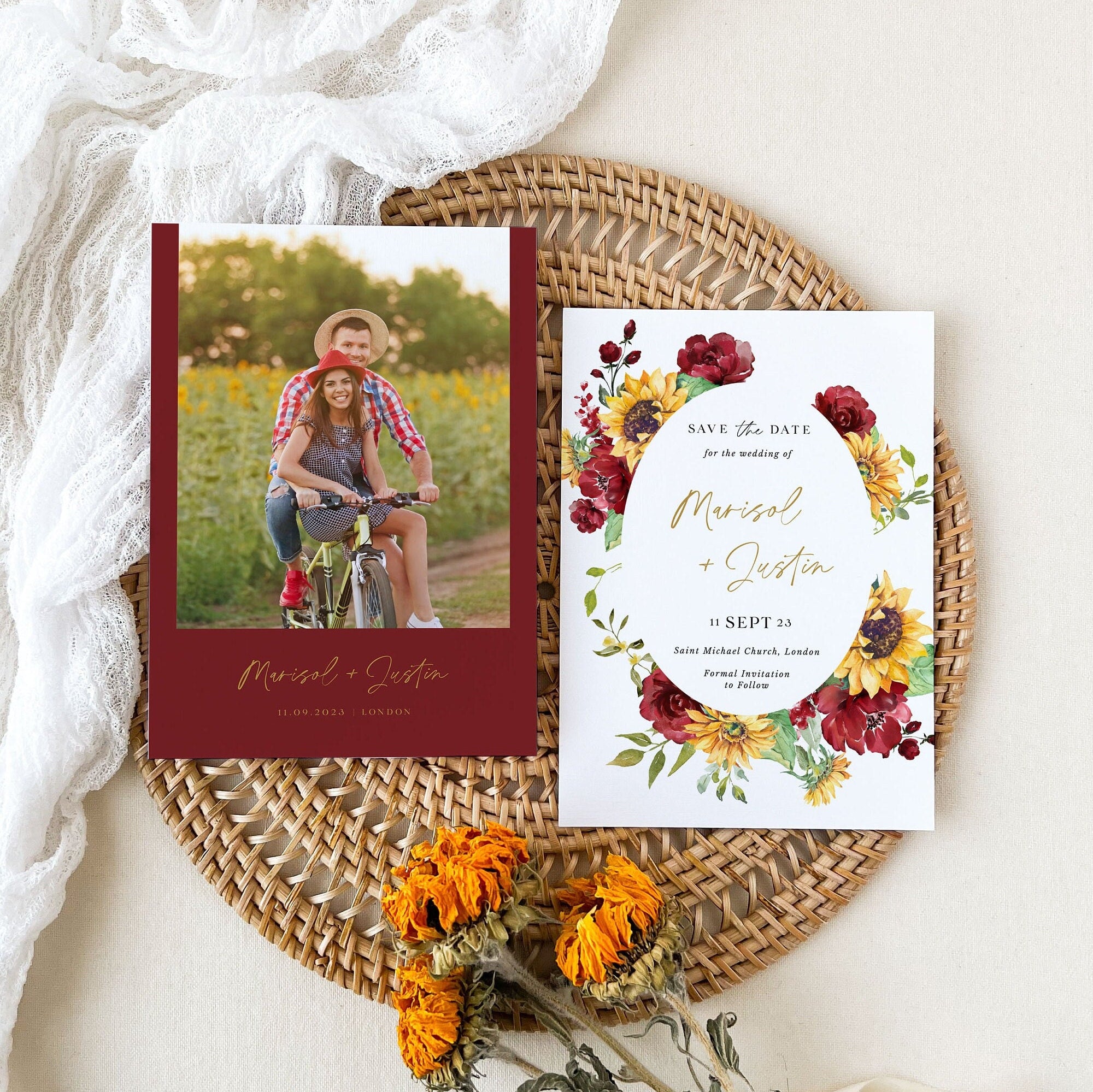 RUBY Floral Save the Date Template with Sunflowers
