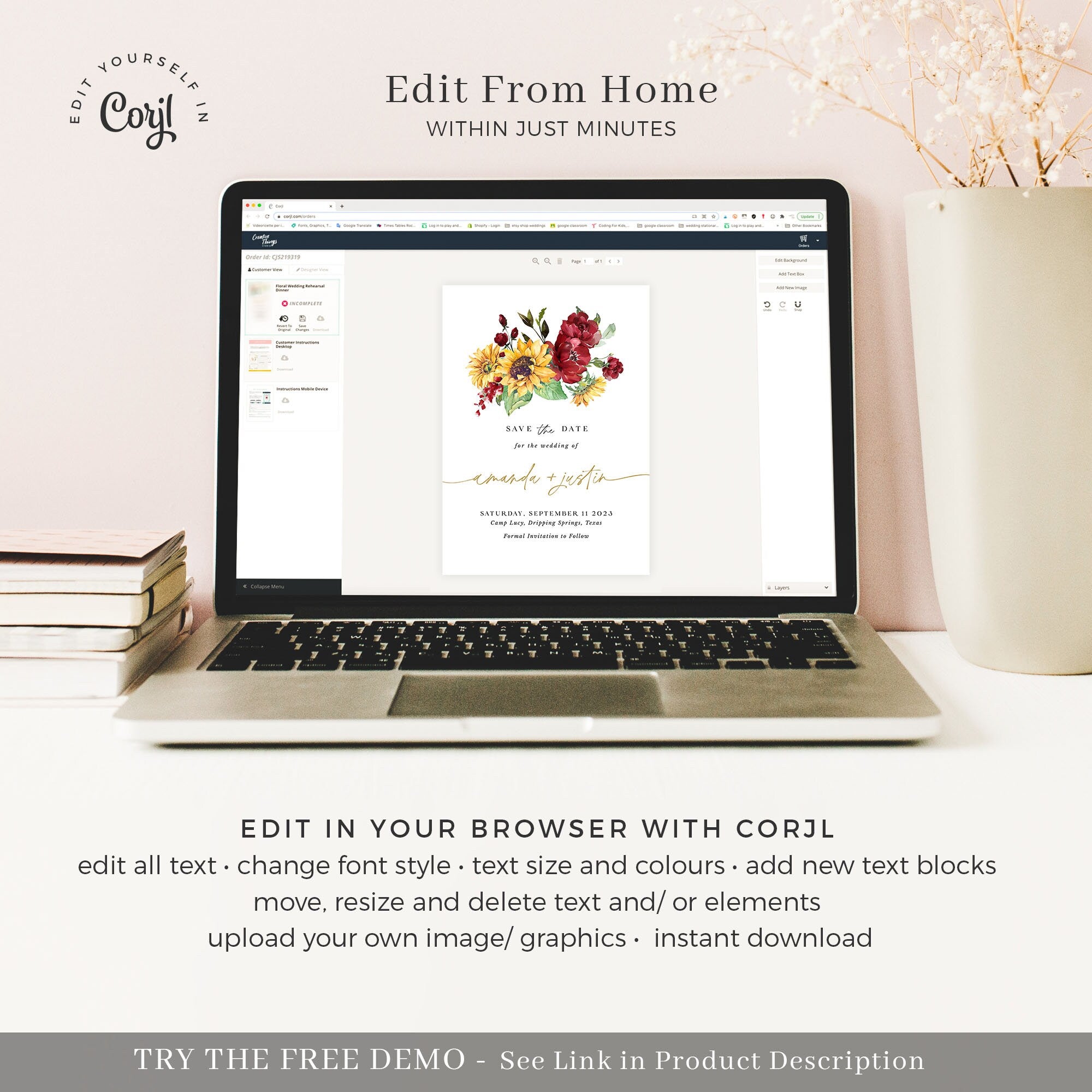 RUBY Roses and Sunflower Save the Date Template with Photo