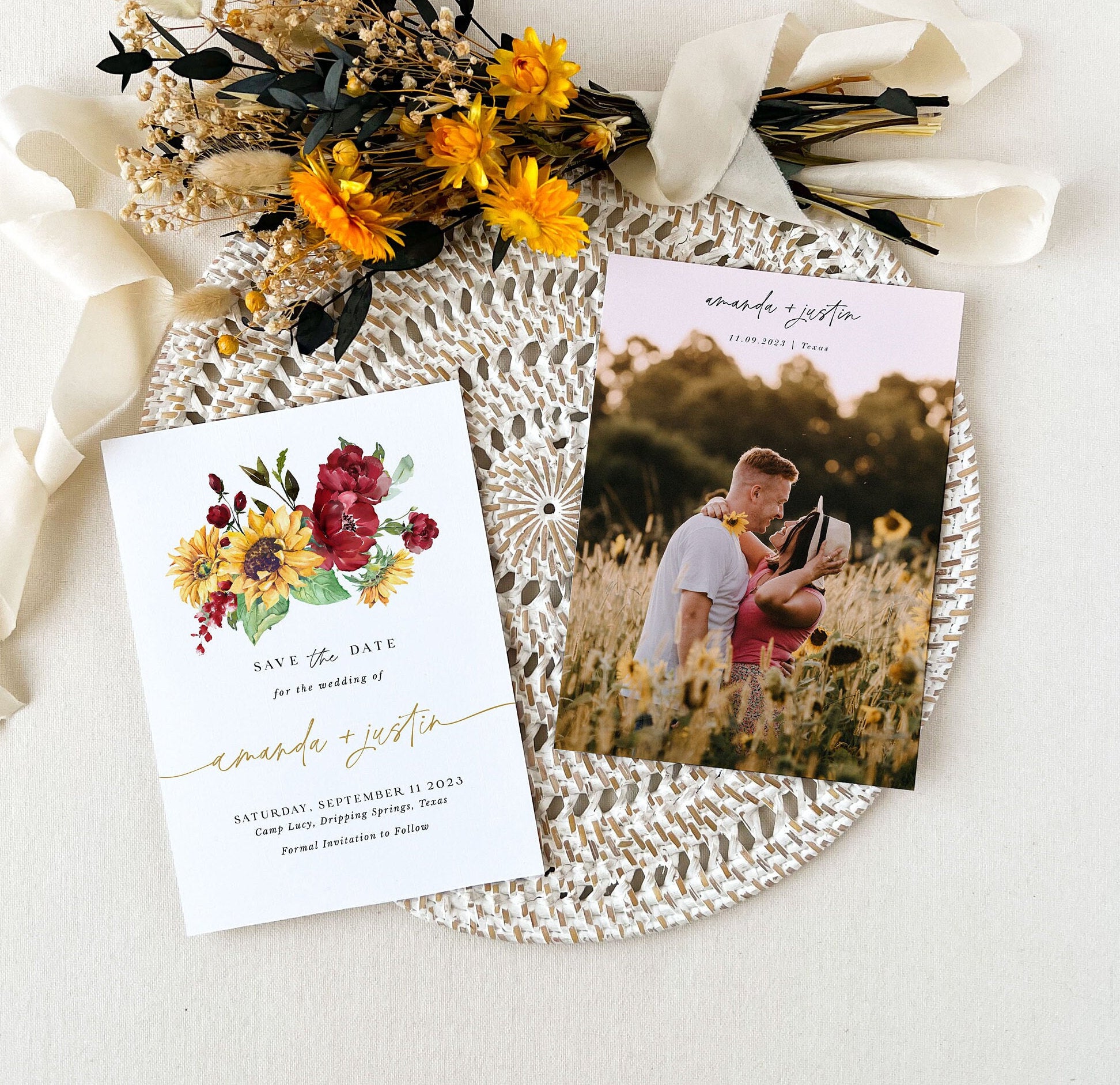 RUBY Roses and Sunflower Save the Date Template with Photo